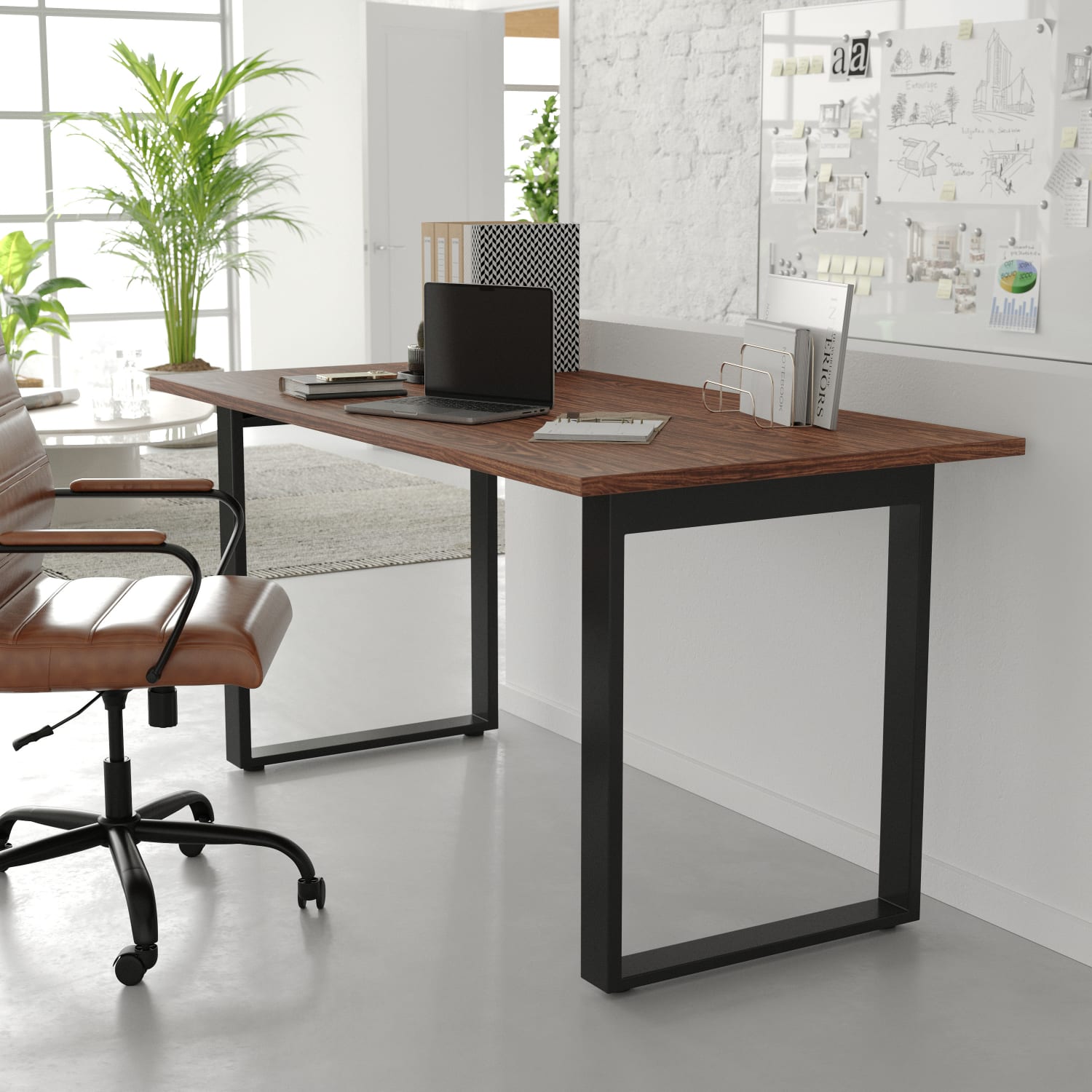 Flash Furniture Redmond Commercial 60x30 Conference Table with 1in Thick Double Sided Laminate Table Top with PVC Edging and Heavy Duty U-Frame Steel Base, Walnut - Image 6