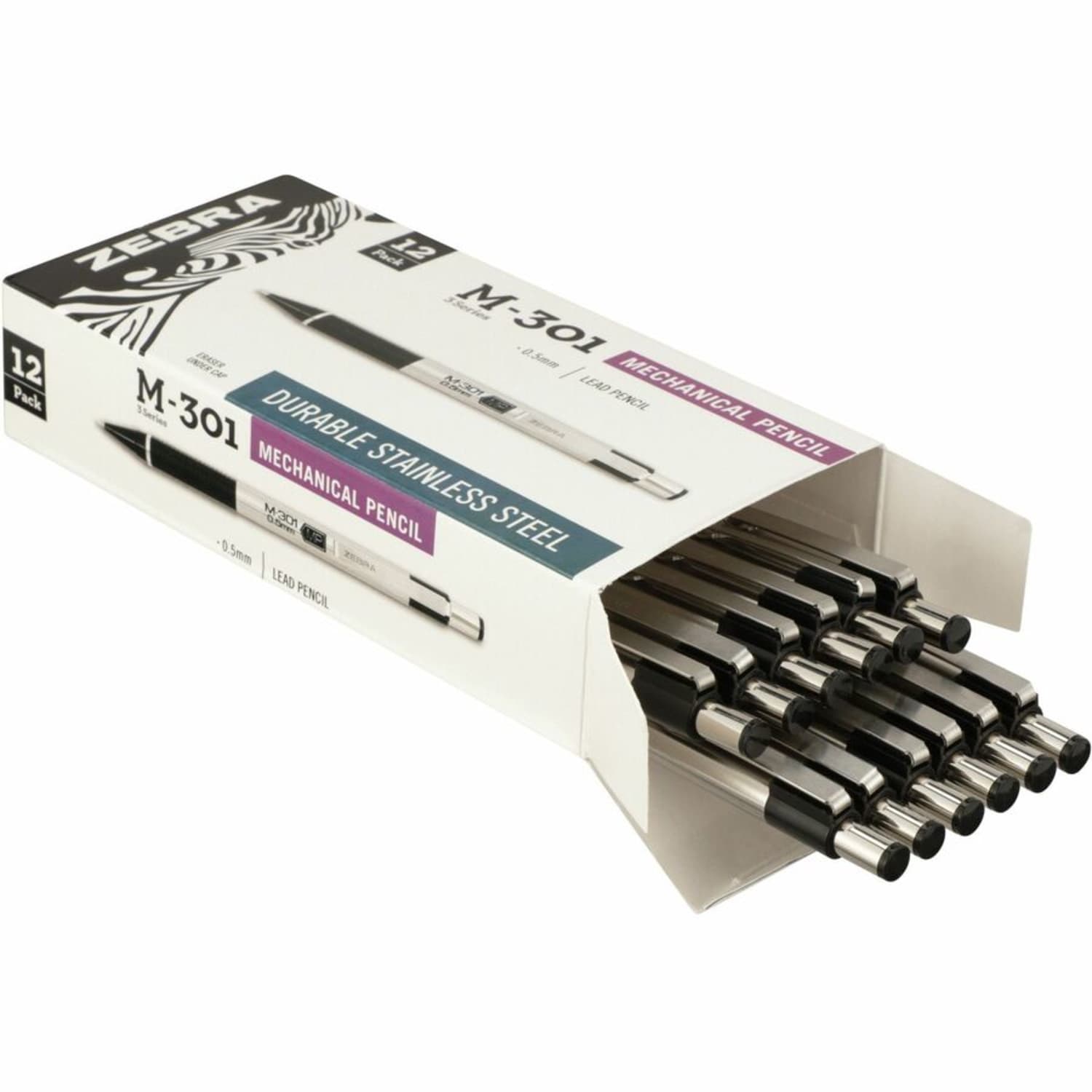 Zebra Pen STEEL 3 Series M-301 Mechanical Pencils, Pack Of 12, Fine Point, 0.5 mm, Black Barrel - Image 6