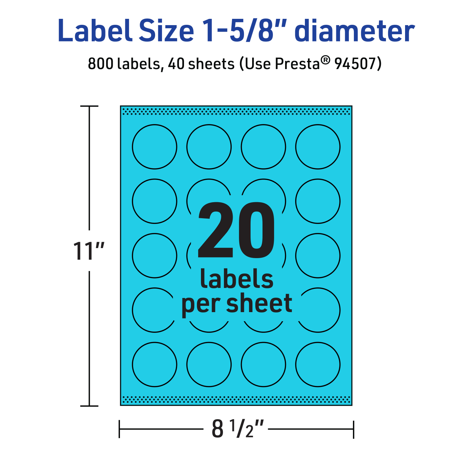 Avery Print-To-The-Edge Labels With Sure Feed Technology And Easy Peel Label Feature, 94507-BBP40, Round, 1-5/8in, Matte Bright Blue, Pack of 800 - Image 6