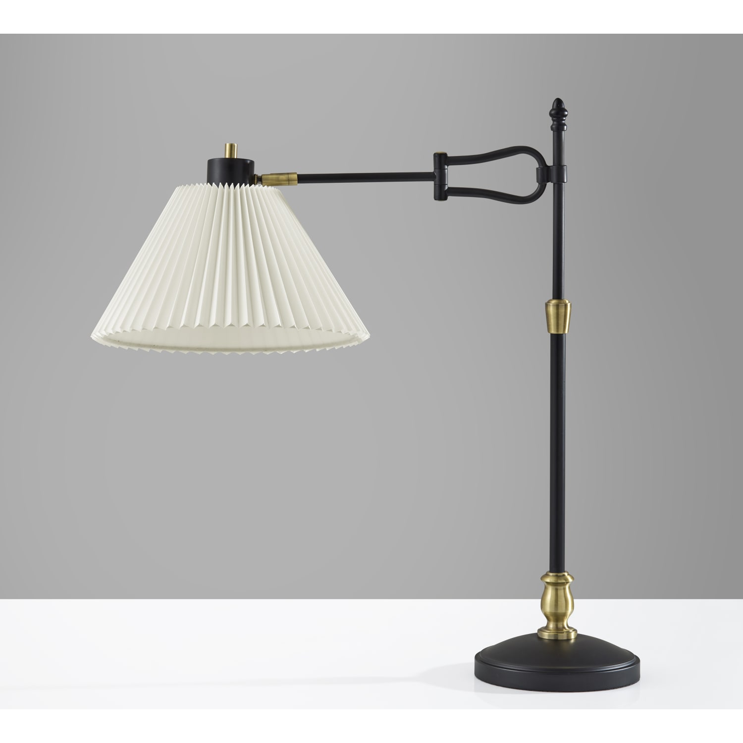 Adesso Elijah Table Lamp, 27-1/2inH, Off-White Shade/Black & Antique Brass Base - Image 3