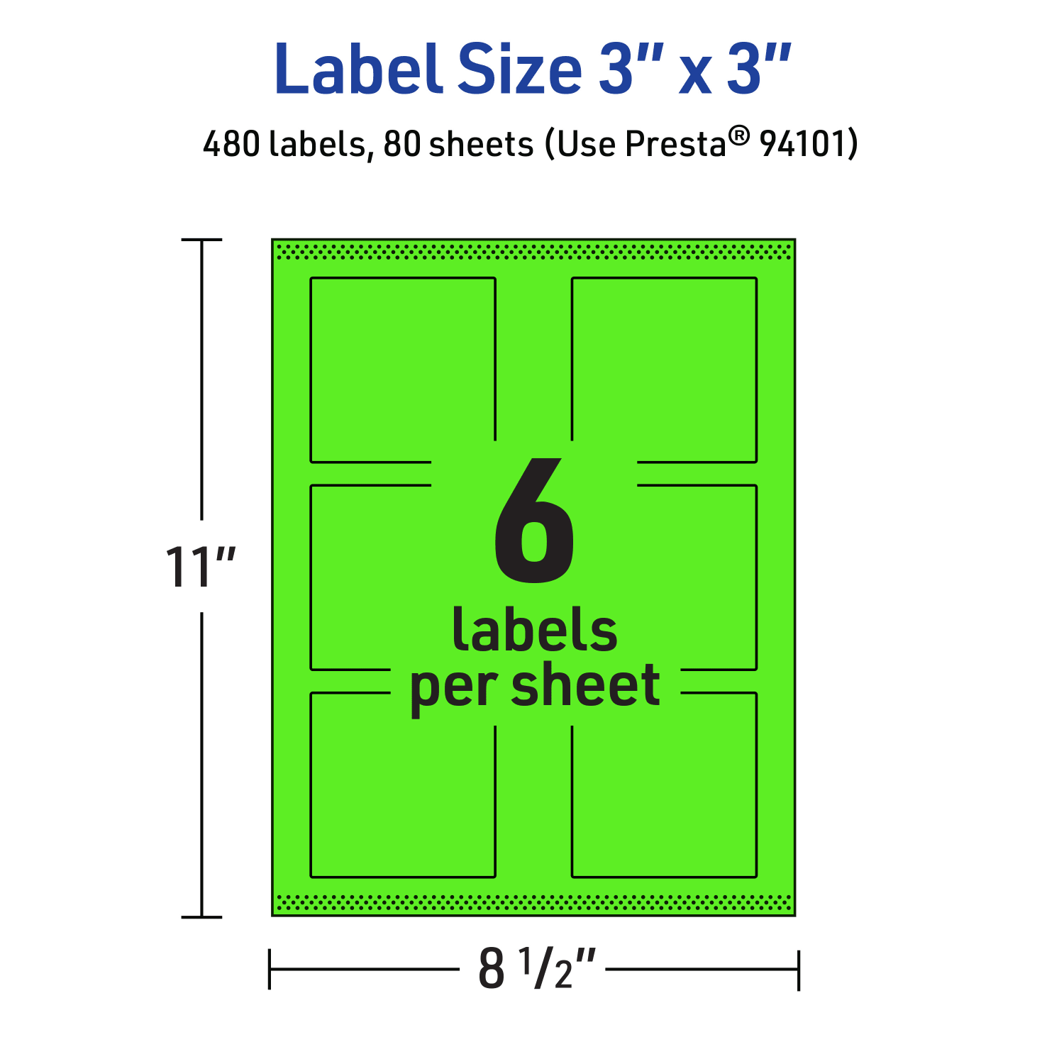 Avery Print-To-The-Edge Labels With Sure Feed Technology And Easy Peel Label Feature, 94101-NGP80, Square, 3in x 3in, Matte Neon Green, Pack of 480 - Image 6