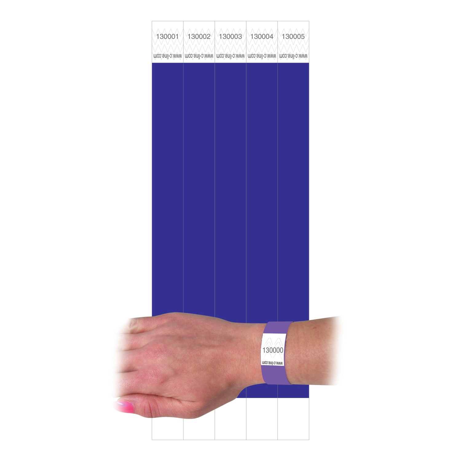 C-Line DuPont Tyvek Security Wristbands, 3/4in x 10in, Purple, 100 Wristbands Per Pack, Set Of 2 Packs - Image 3