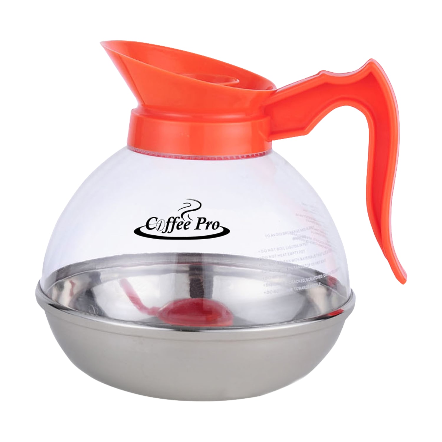 Coffee Pro 12-Cup Polycarbonate Decaf Unbreakable Coffee Decanter, Clear/Orange