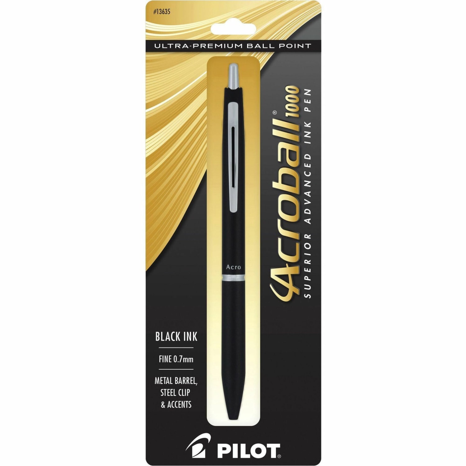 Pilot Acroball 1000 Ultra-Premium Ballpoint Pen, Fine Point, 0.7 mm, Black Barrel, Black Ink - Image 5