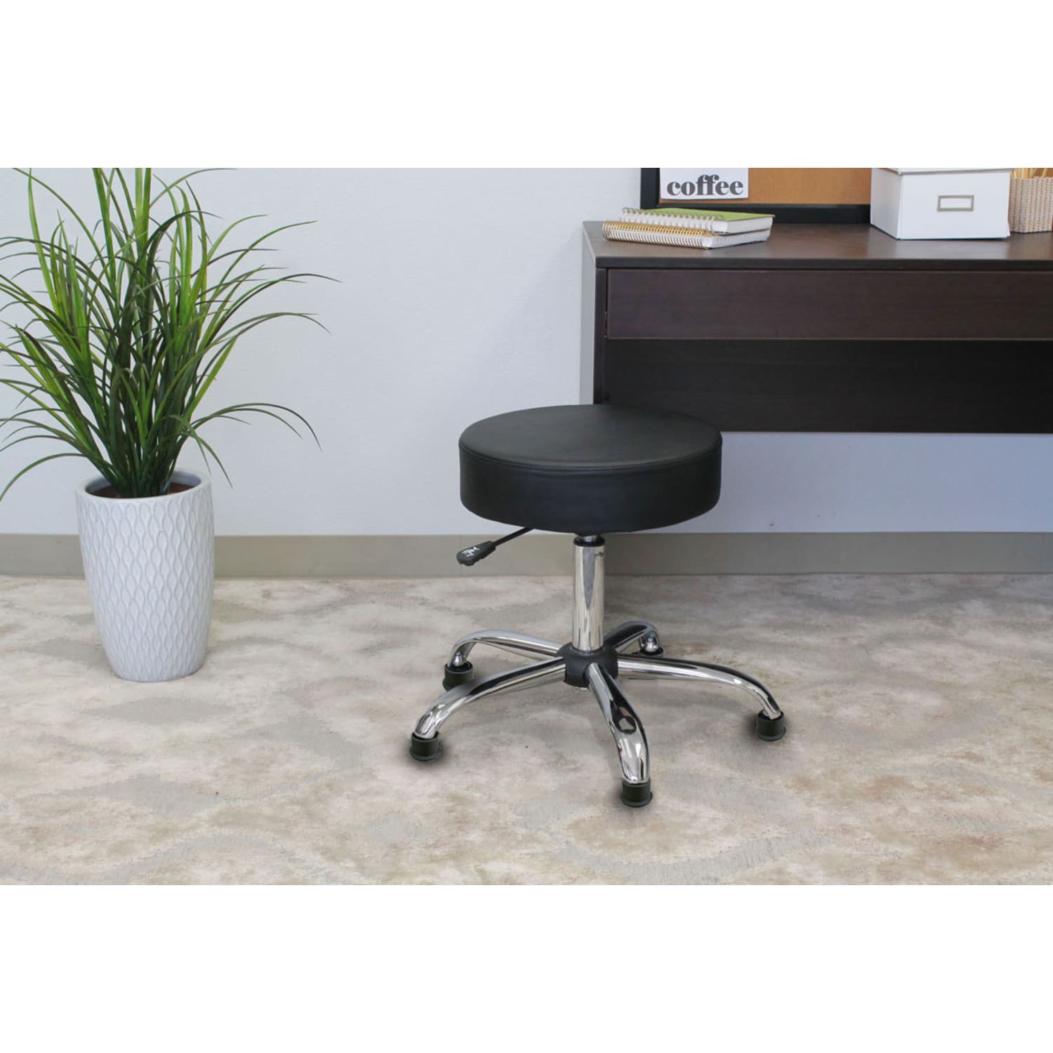 Boss Office Products Adjustable Antimicrobial Drafting Stool With Glides Black PopularChairscom