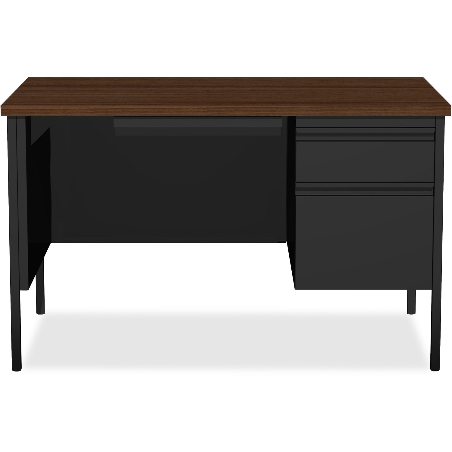 Lorell Fortress Series 48inW Steel Pedestal Writing Desk, Right, Black/Walnut - Image 4