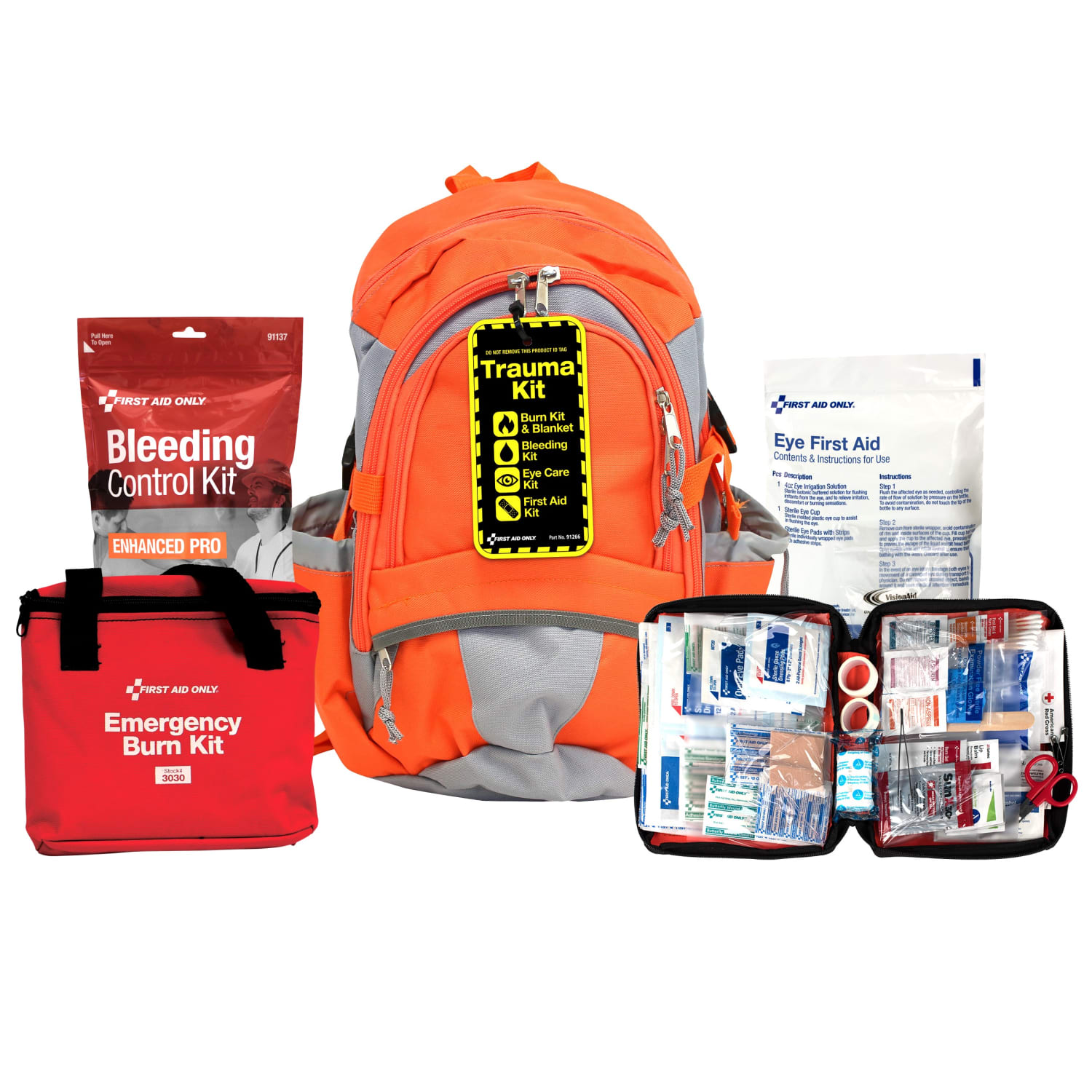 First Aid Only Trauma Backpack Kit, 18inH x 13inW x 6inD, Bright Orange
