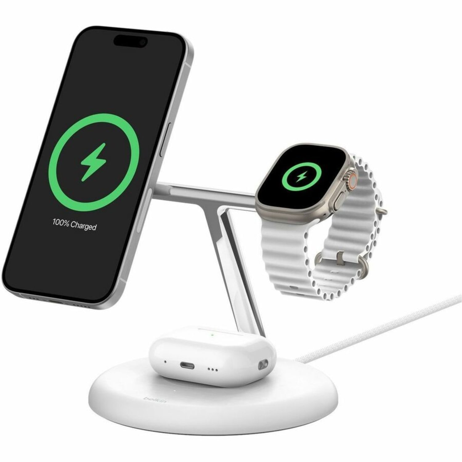 Belkin BoostCharge Pro Cradle - Wireless - iPhone, Apple Watch, AirPods - 3 Slot - Qi2 - Charging Capability - White - Image 6