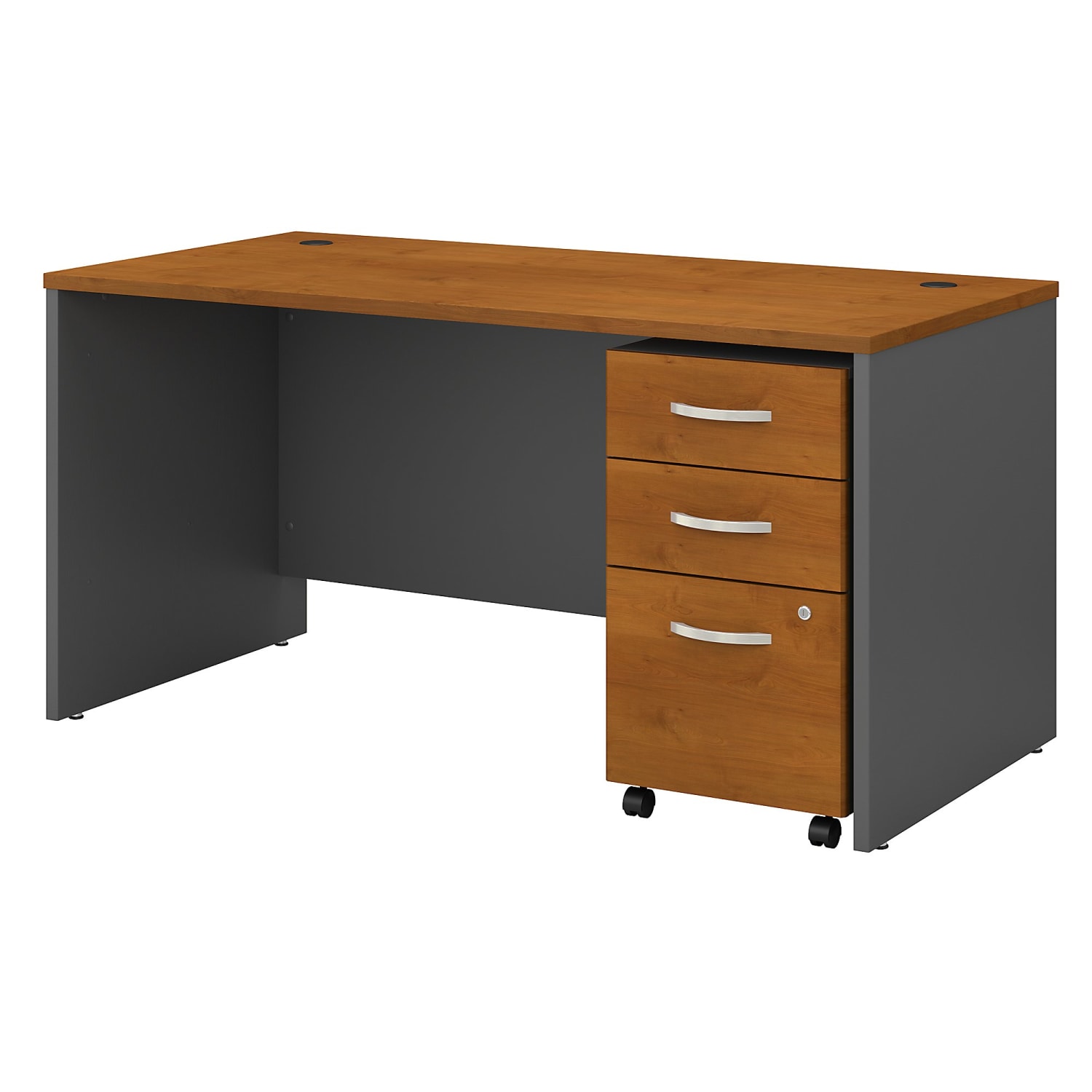 Bush Business Furniture Series C Components 60inW Computer Desk, 3-Drawer Mobile File, Natural Cherry/Graphite Gray, Standard Delivery, SRC144NCSU