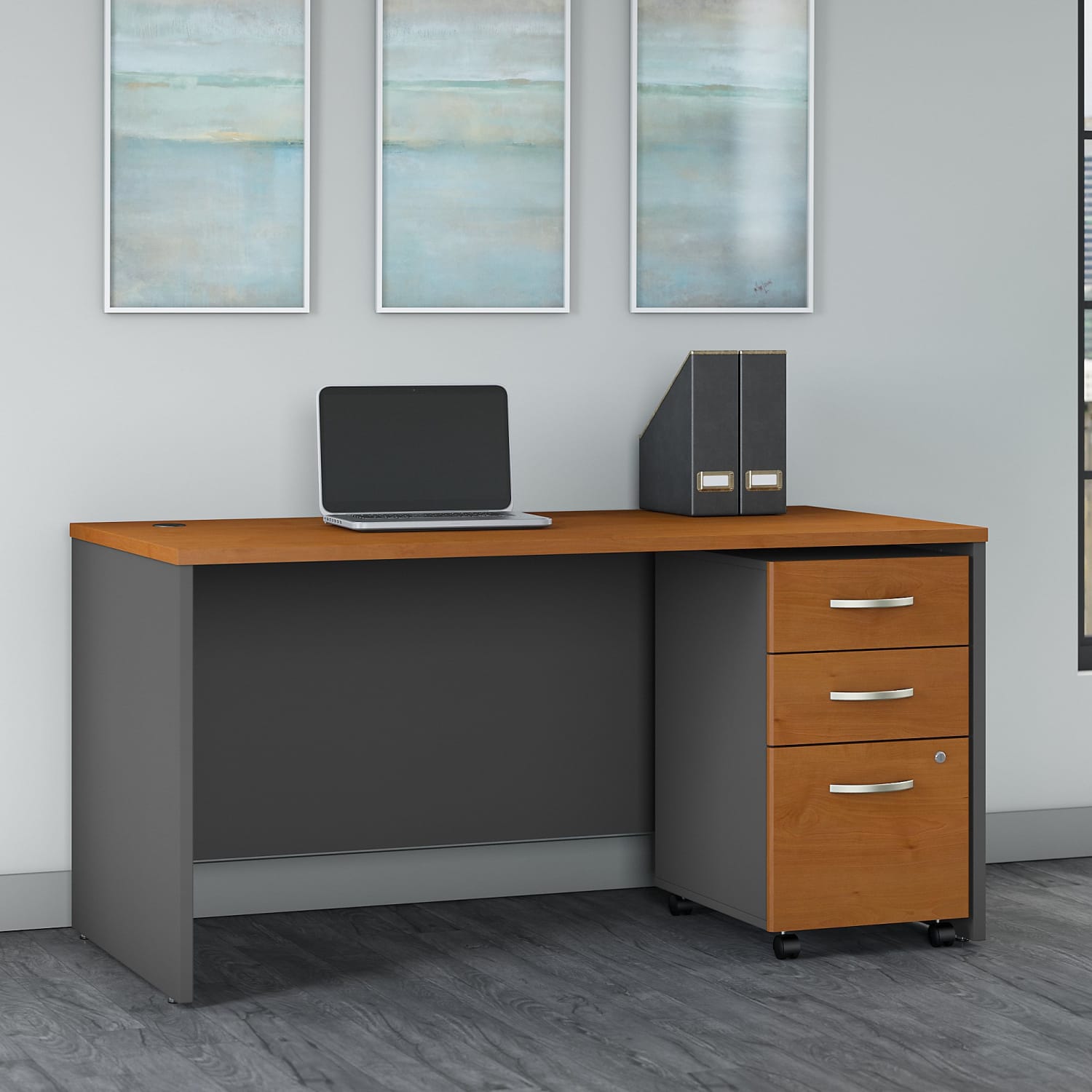 Bush Business Furniture Components 60inW Office Computer Desk With 3-Drawer Mobile File Cabinet, Natural Cherry/Graphite Gray, Standard Delivery - Image 3