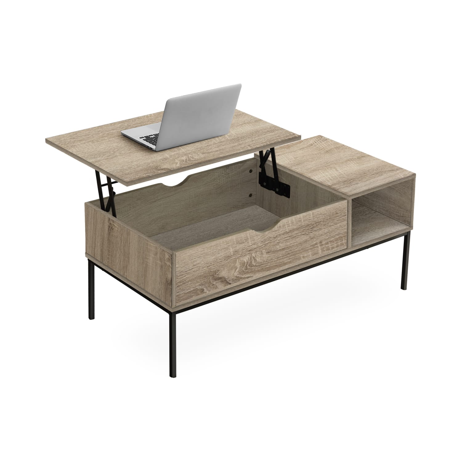 Monarch Specialties Adie Lift-Top Metal Rectangular Coffee Table, 18inH x 42inW x 20inD, Dark Taupe/Black - Image 5