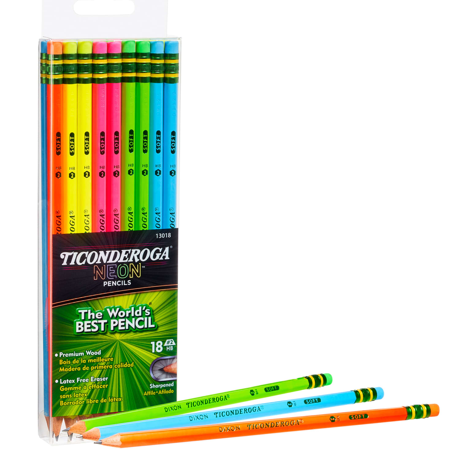 Ticonderoga Pencils, #2 Soft, Neon, 18 Pencils Per Pack, Set Of 2 Packs - Image 4