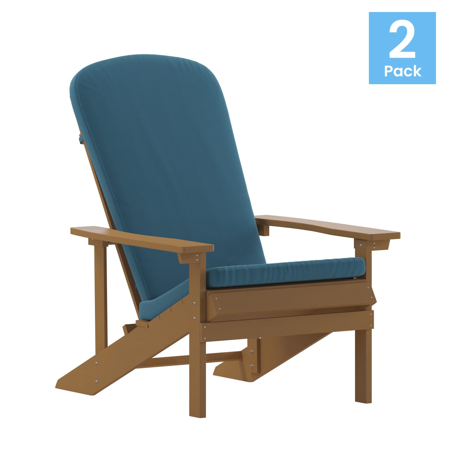 Flash Furniture Charlestown All-Weather Outdoor Furniture Adirondack Chairs With Cushions, Teal/Teak, Set Of 2 Chairs - Image 3