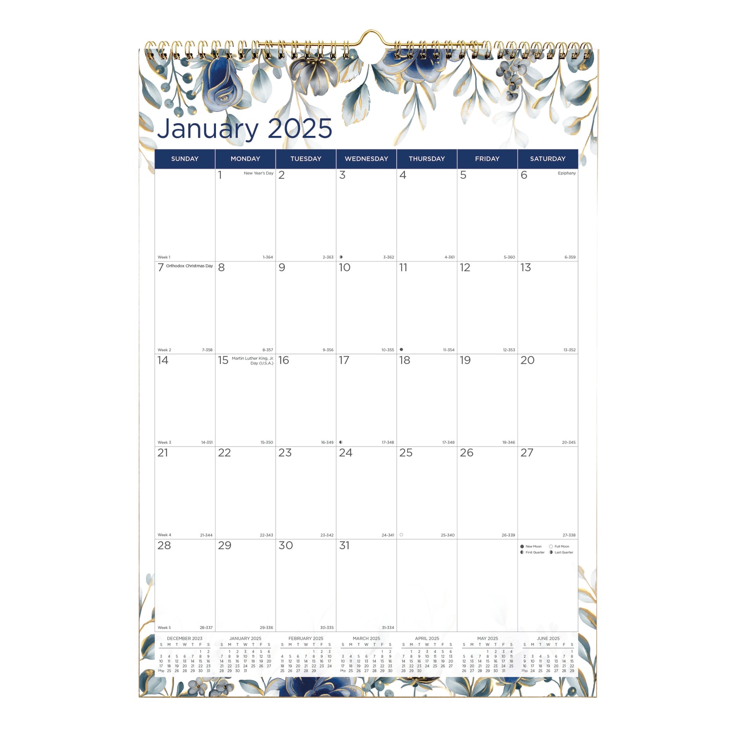 2025 Blueline Colorful Monthly Wall Calendar, 12in x 17in, Floral, January To December, C173128
