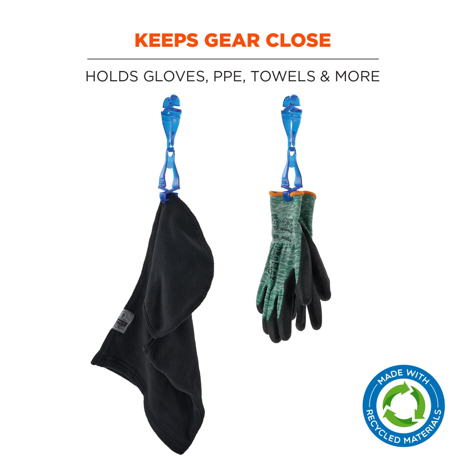 Ergodyne Squids 3400-ECO Glove Clip Holder With Dual Clips, 50% Recycled, Blue, Total Qty 1 - Image 4