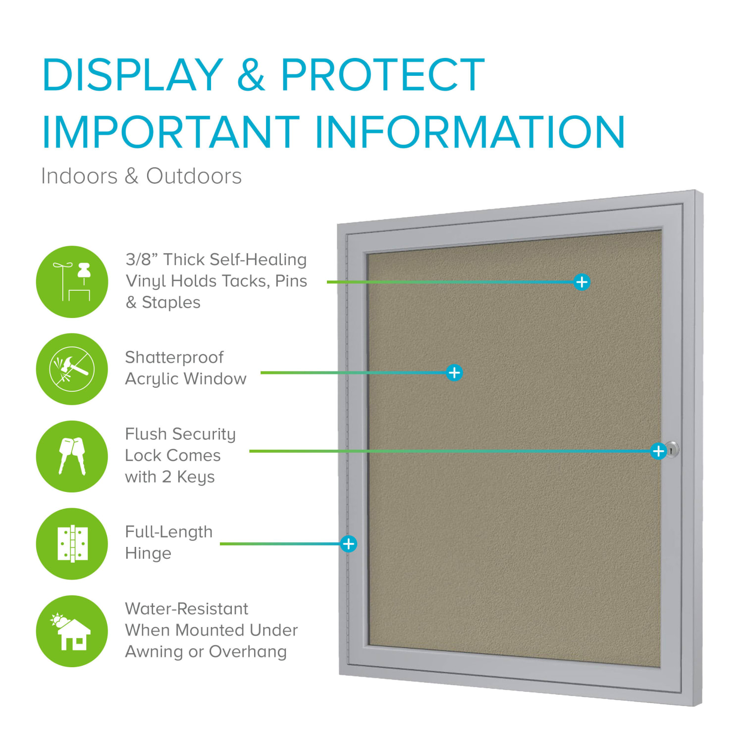 Ghent 1 Door Enclosed Vinyl Bulletin Board, Satin Aluminum Frame, 36inH x 36inW, Caramel - Image 3