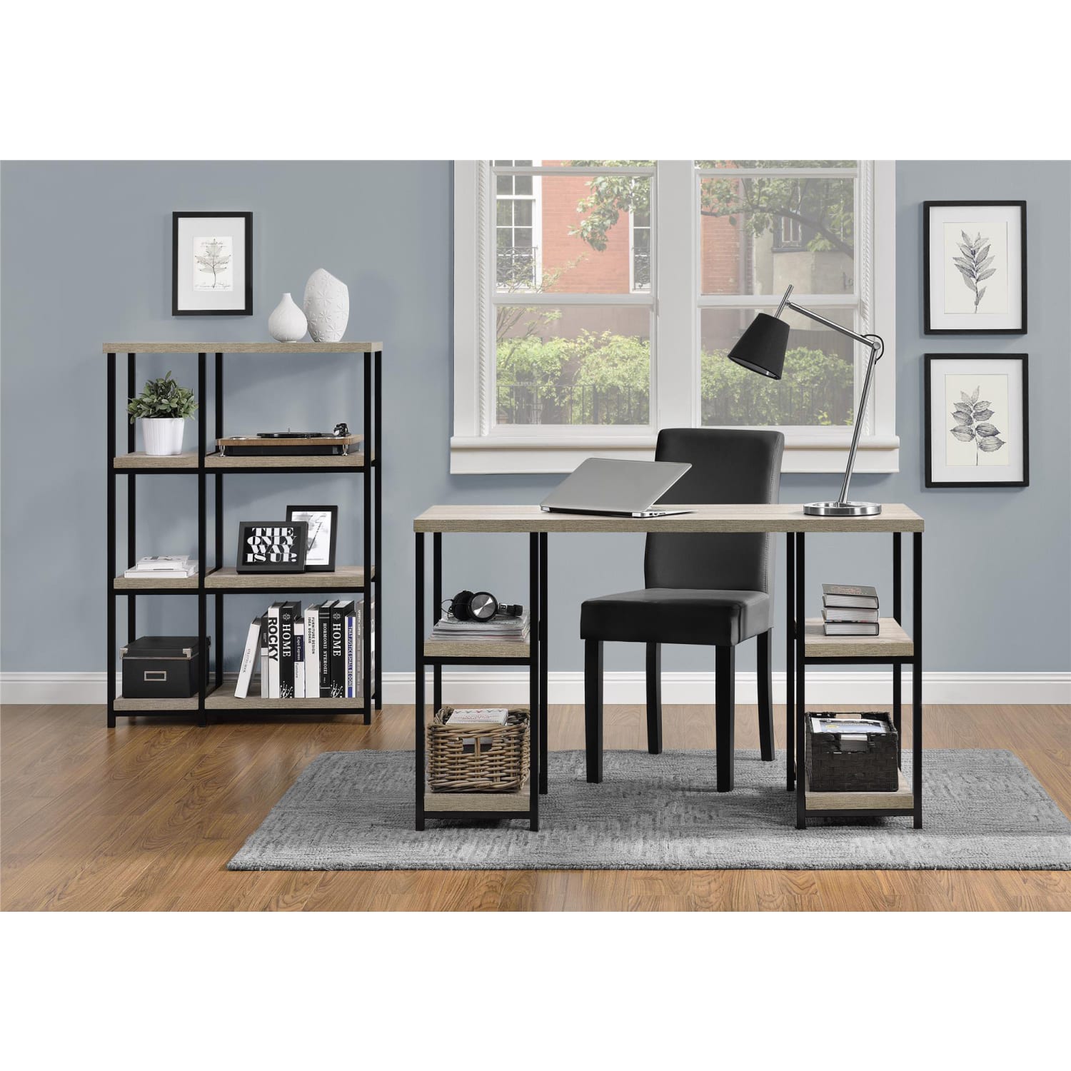 Ameriwood Home Elmwood 48inW Double-Pedestal Computer Desk, Distressed Gray Oak - Image 6