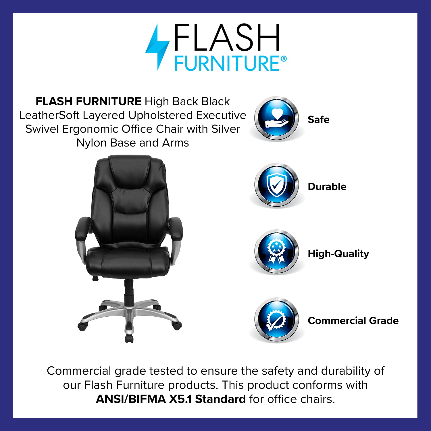 Flash Furniture Ergonomic LeatherSoft High-Back Layered Upholstered Executive Office Chair, Black - Image 4