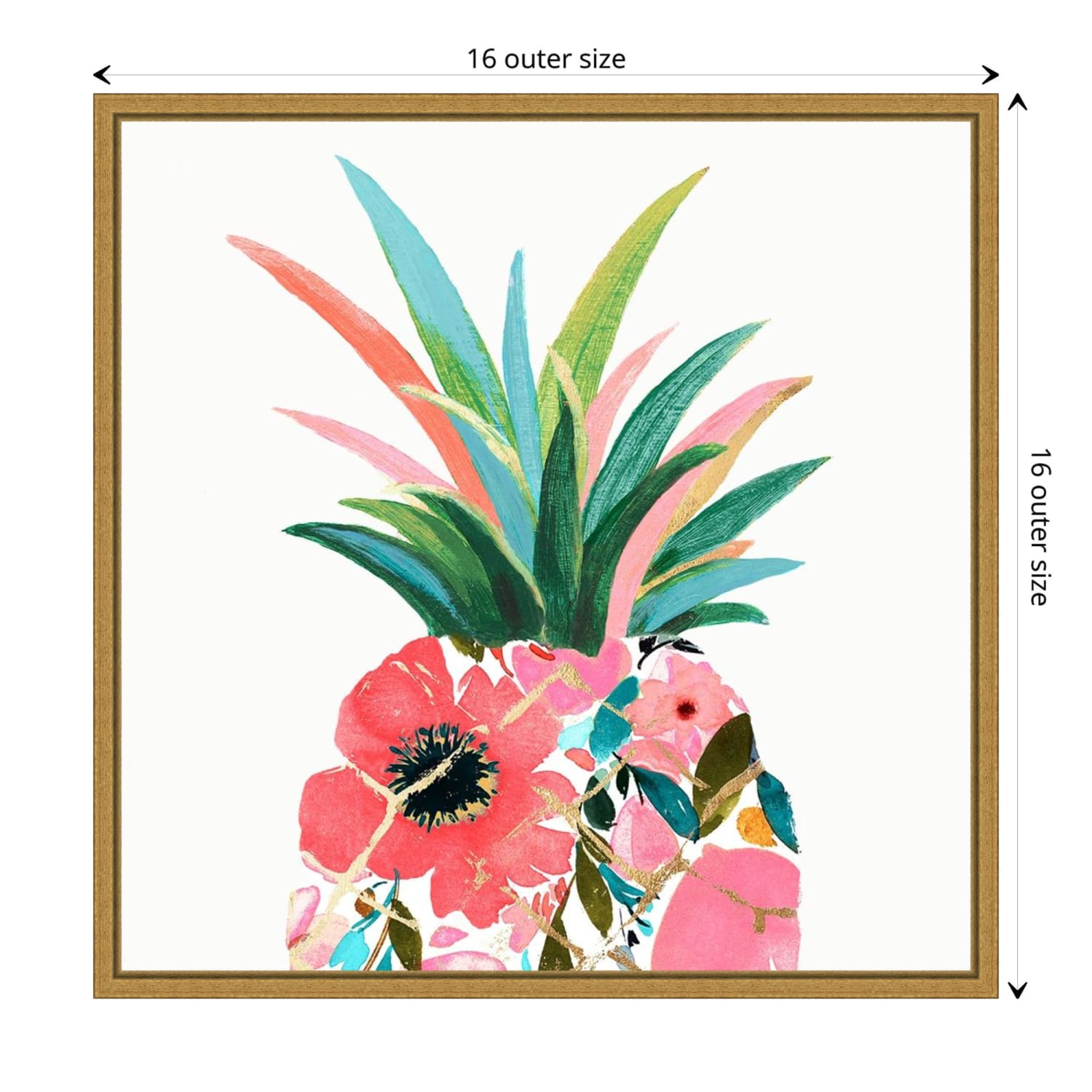 Amanti Art Pina Colada (Floral Pineapple) by Eva Watts Framed Canvas Wall Art Print, 16in x 16in, Gold - Image 6