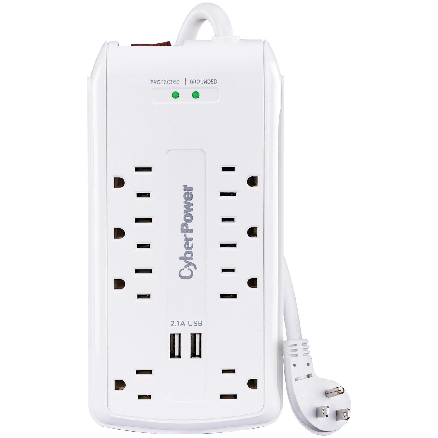 CyberPower P806U 8-Outlet Home Office Surge-Protector Power Strip With 2 USB Ports, 6', White