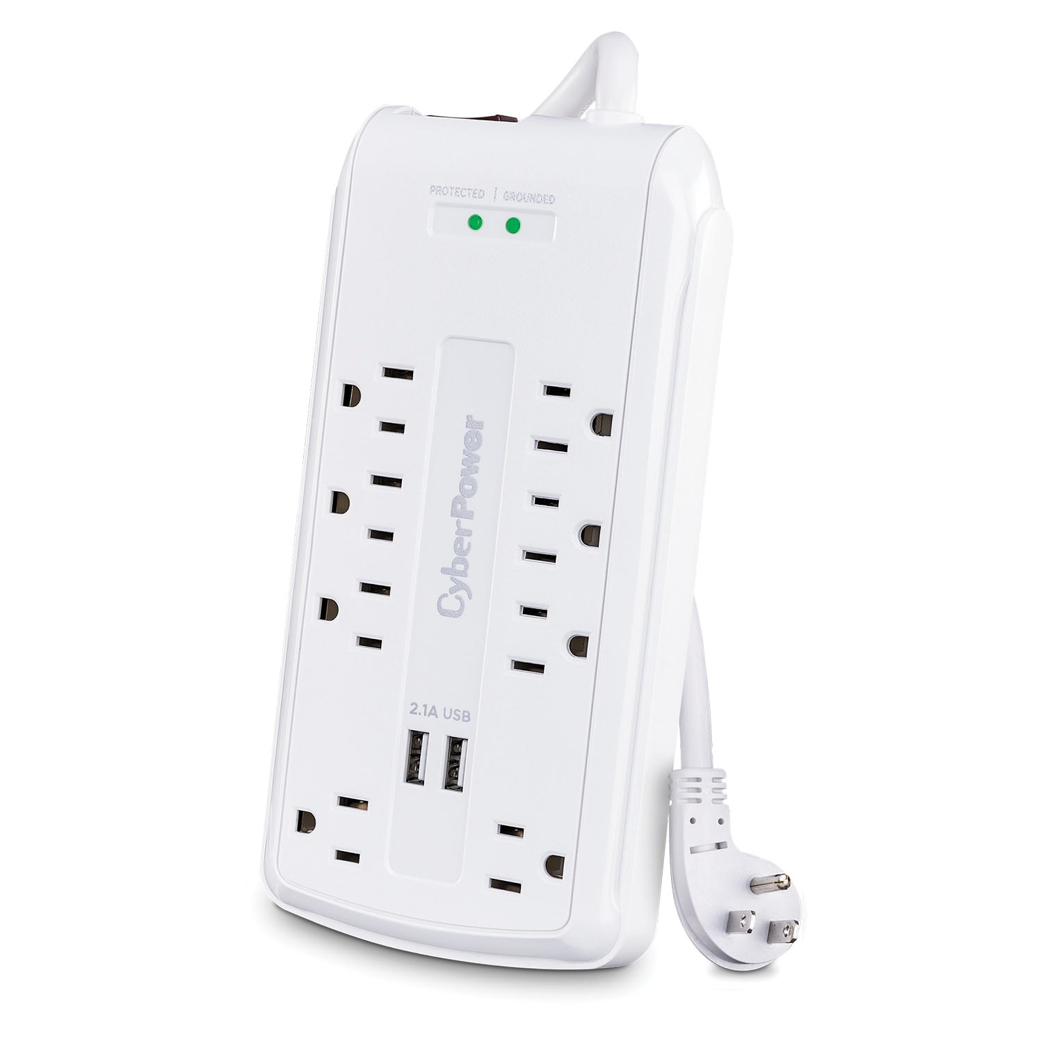 CyberPower P806U 8-Outlet Home Office Surge-Protector Power Strip With 2 USB Ports, 6', White - Image 3