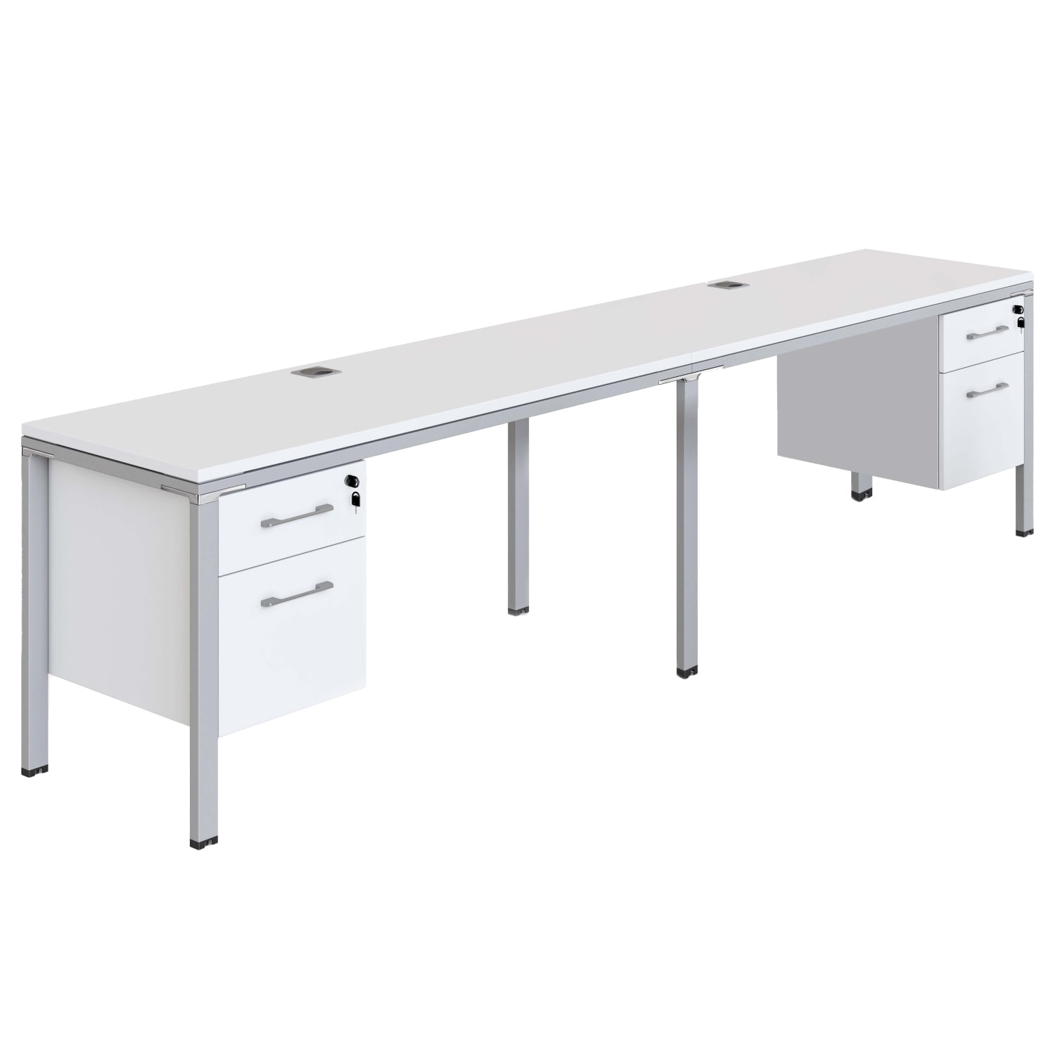 Boss Office Products Simple System Double Desk, Side By Side With 2 Pedestals, 29-1/2inH x 96inW x 24inD, White