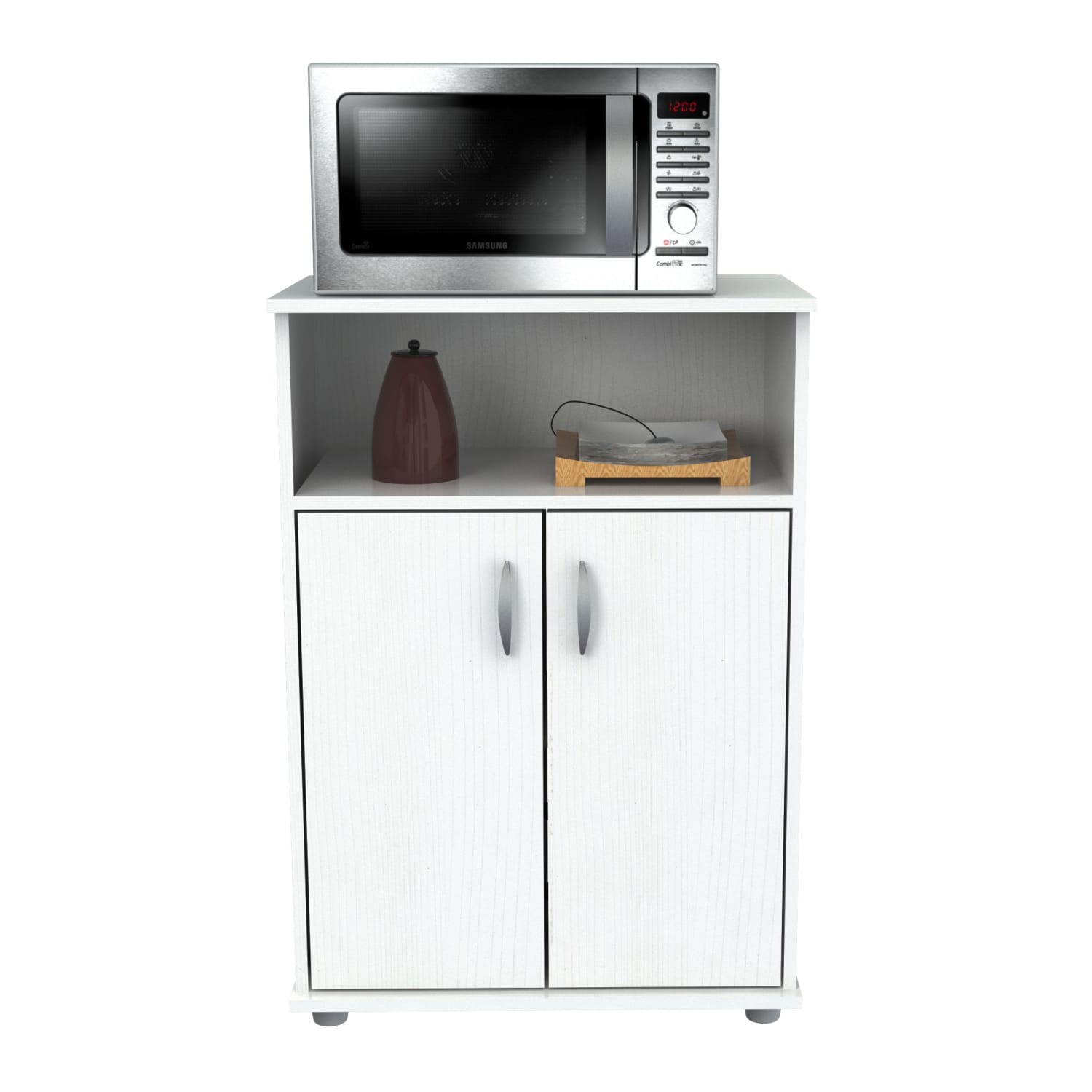 Inval Storage Cabinet With Microwave Stand, 3 Shelves, 33inH x 24inW x 15inD, Laricina White - Image 4