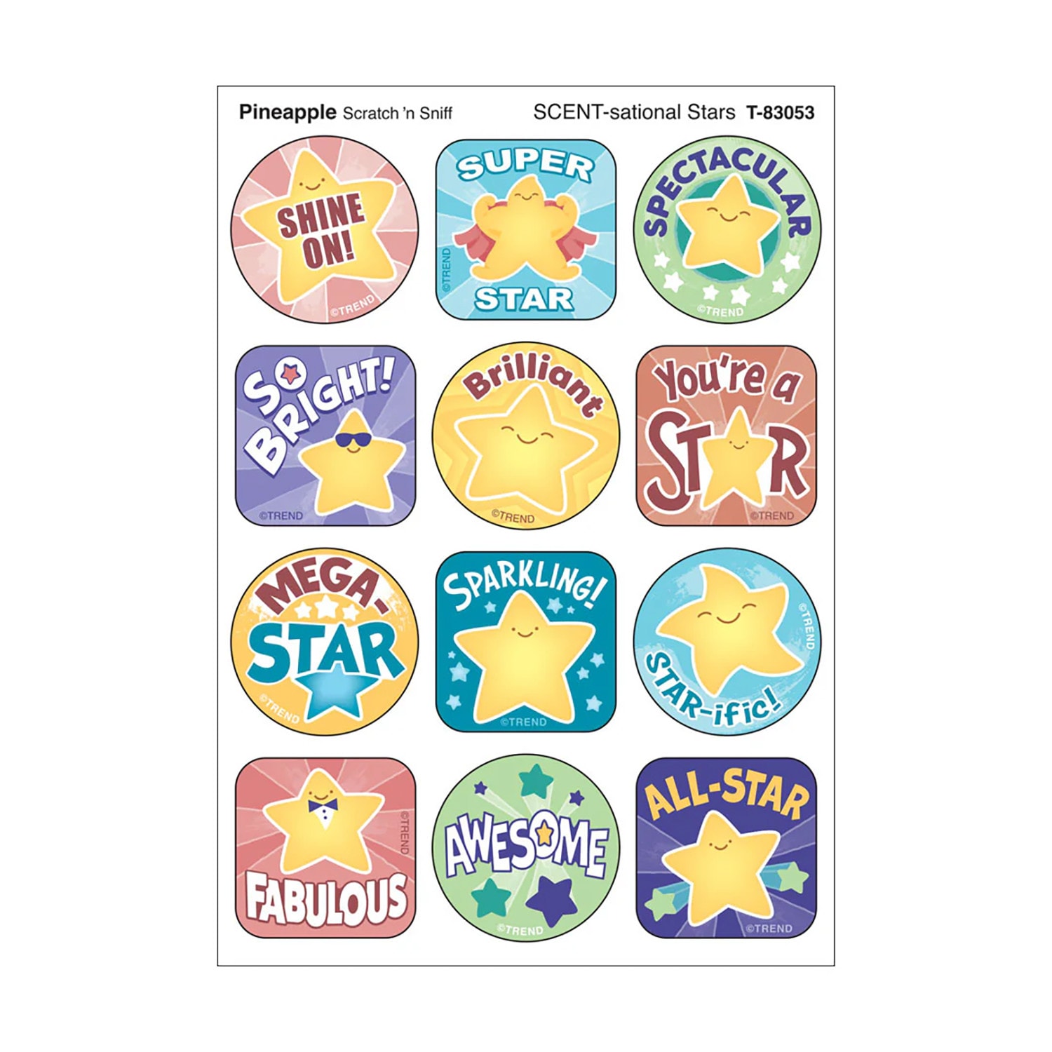 TREND Stinky Stickers, SCENT-sational Stars, Pineapple Scent, 48 Per Pack, Set Of 6 Packs - Image 3