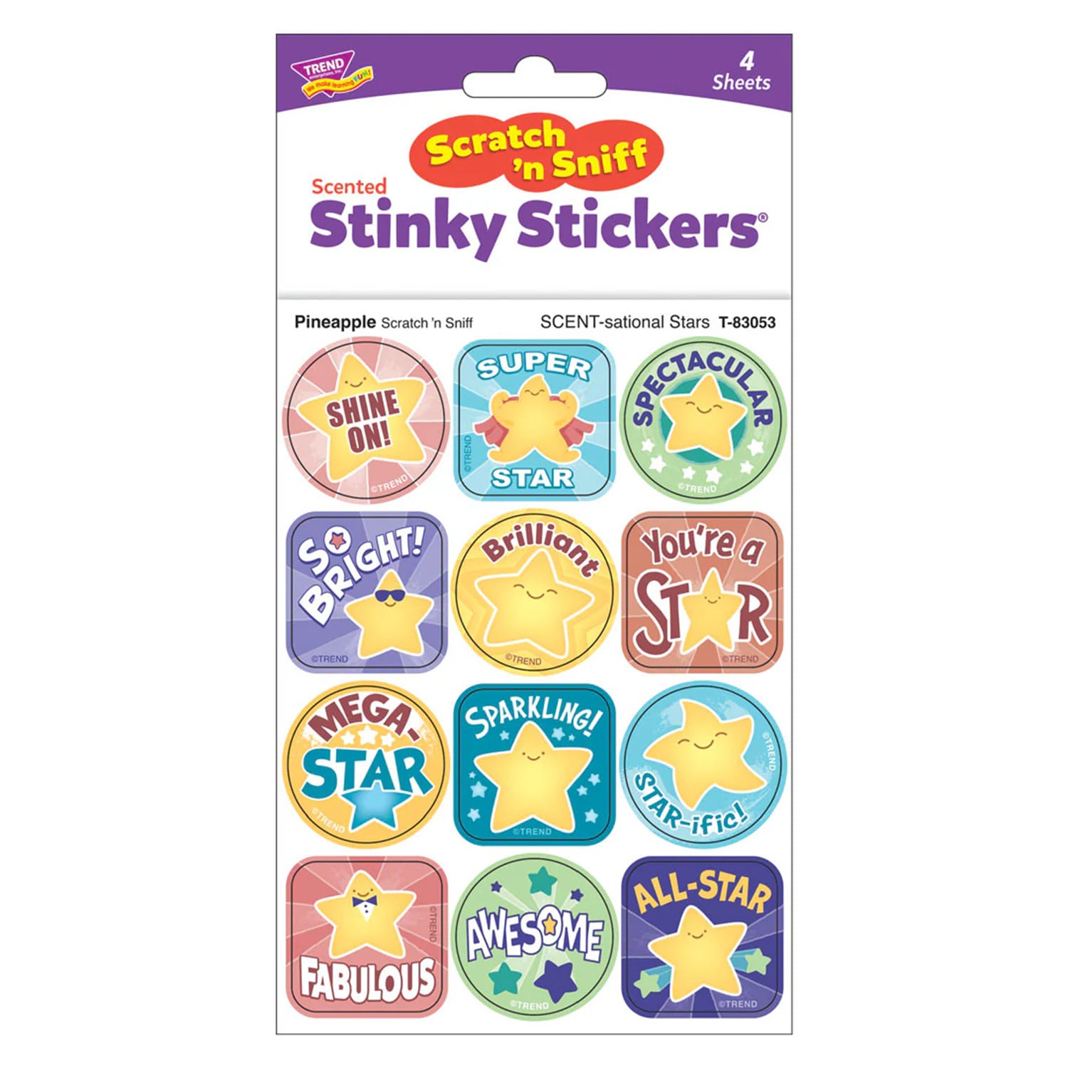 TREND Stinky Stickers, SCENT-sational Stars, Pineapple Scent, 48 Per Pack, Set Of 6 Packs - Image 4