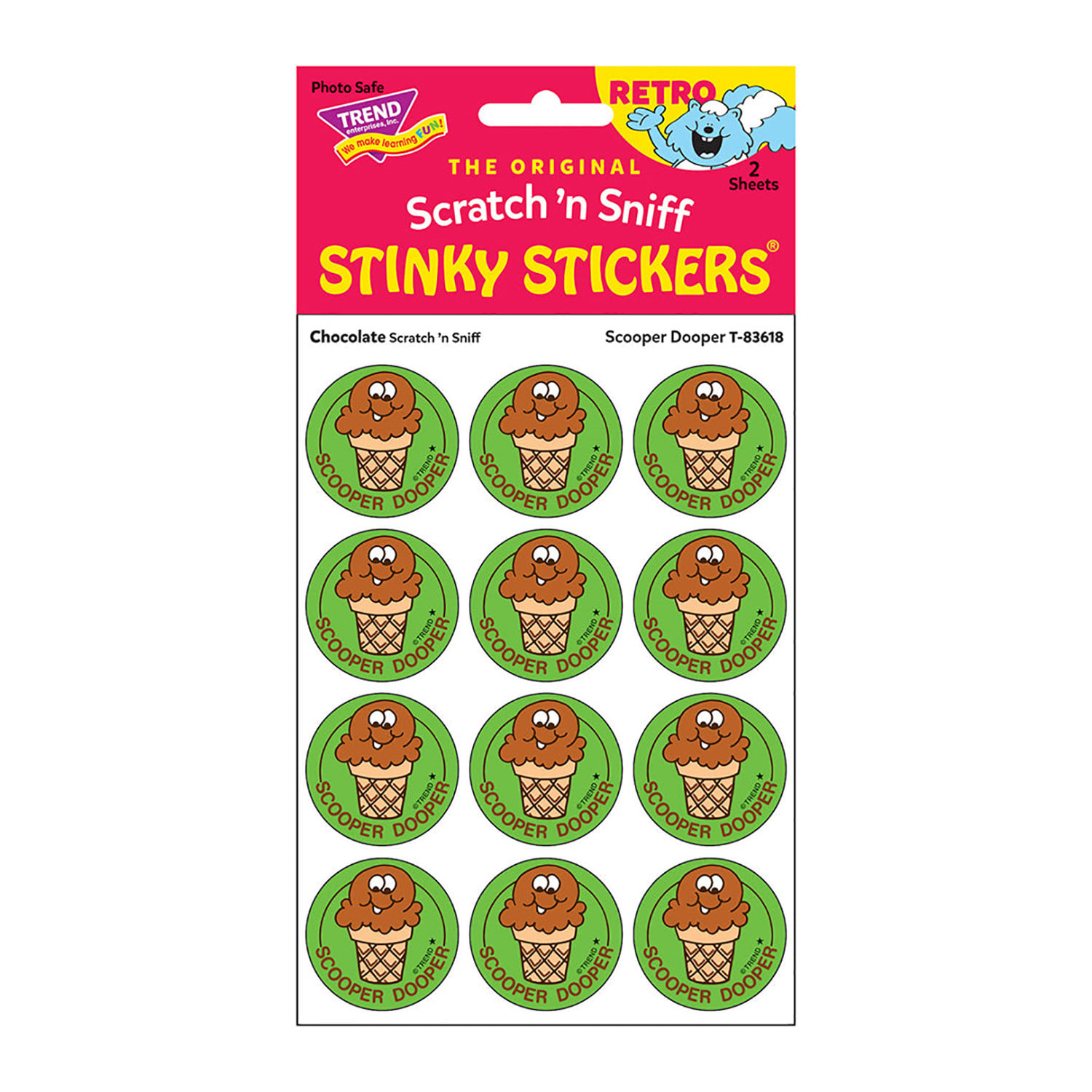 Trend Retro Scratch N Sniff Stinky Stickers, Scooper Dooper/Chocolate, 24 Stickers Per Pack, Set Of 6 Packs - Image 3