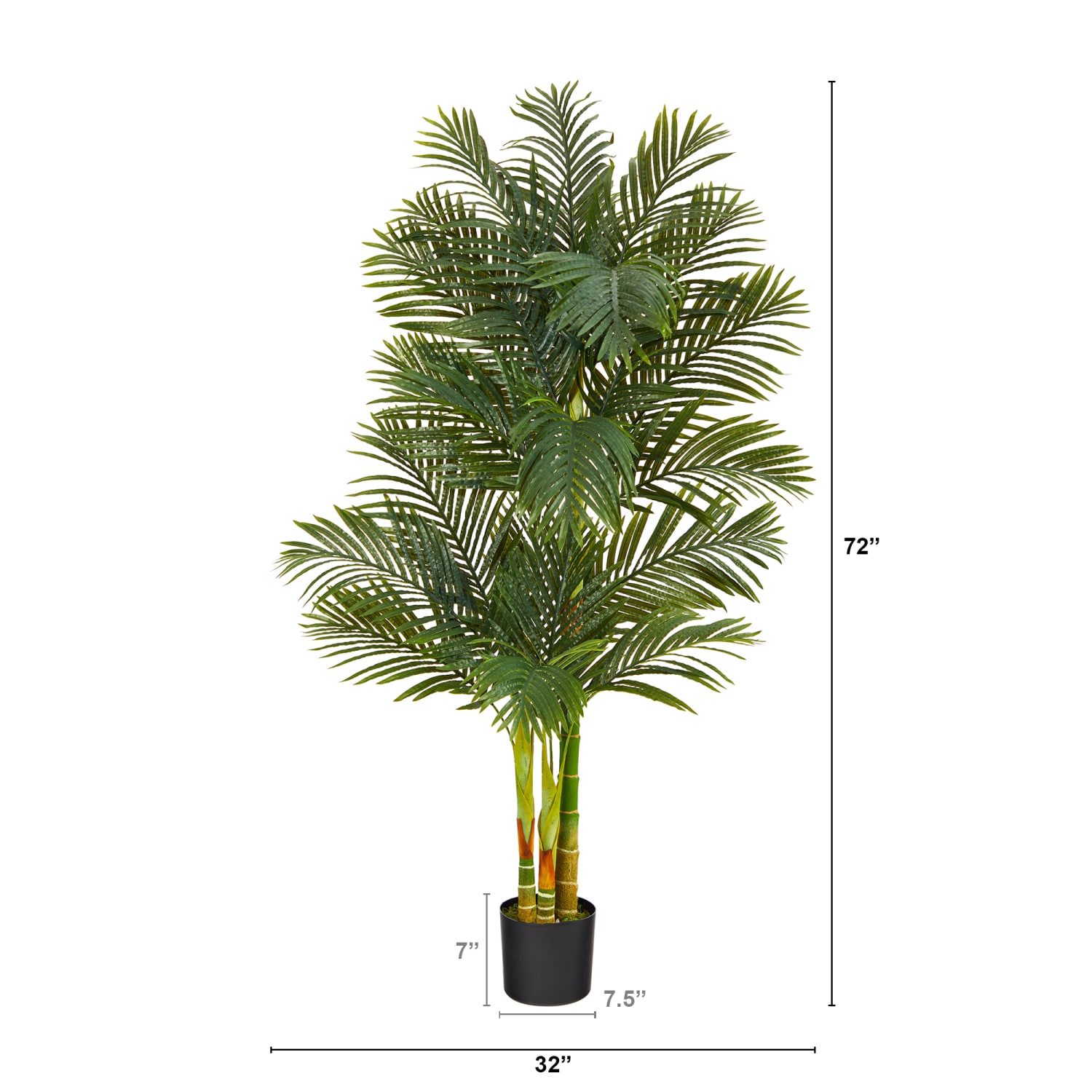 Nearly Natural Golden Cane Palm 72inH Artificial Plant With Planter, 72inH x 32inW x 32inD, Green/Black - Image 3