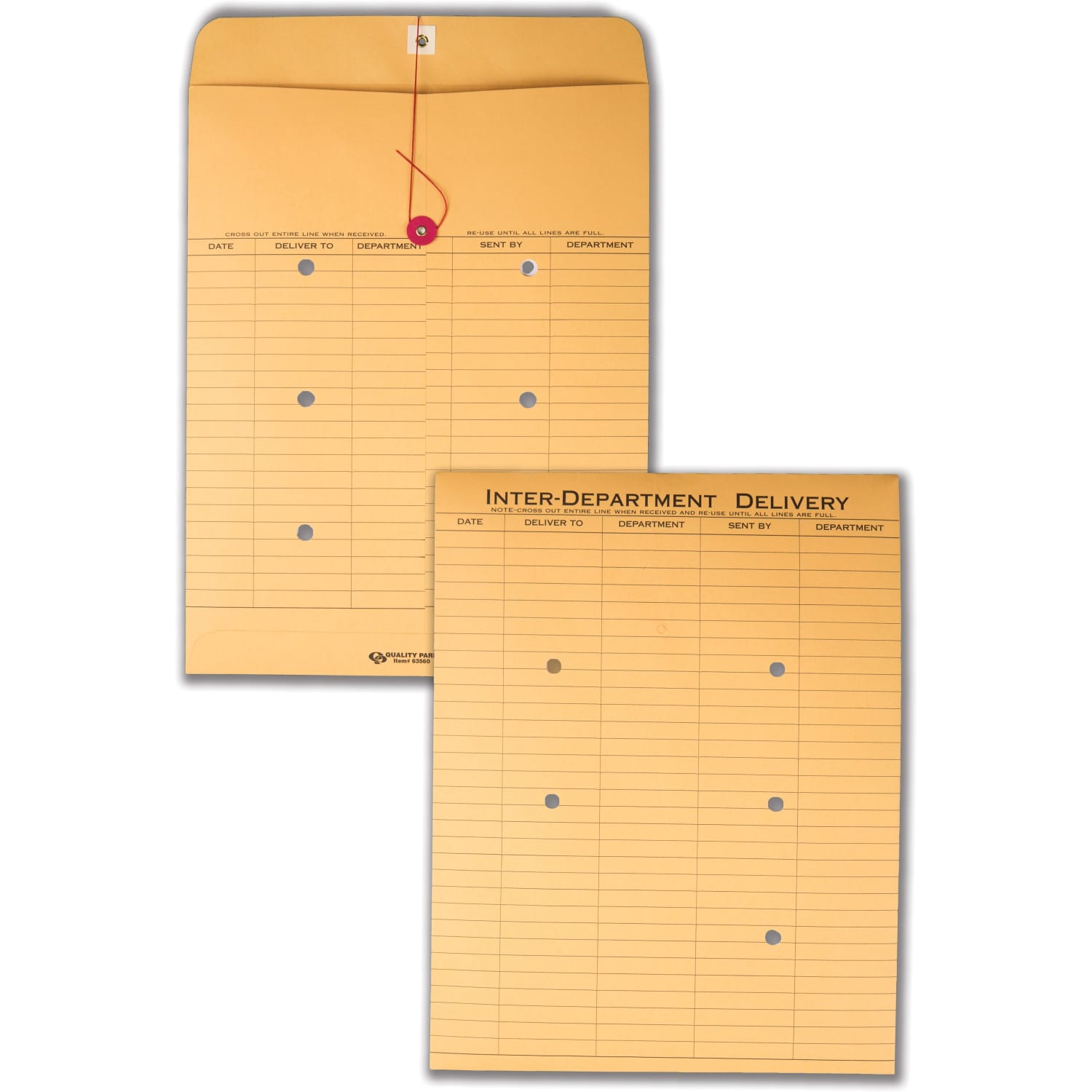 Quality Park Inter-Department Envelopes, 10in x 13in, 2-Side Narrow-Rule, Button & String, 20% Recycled, Brown, Pack Of 100 - Image 3
