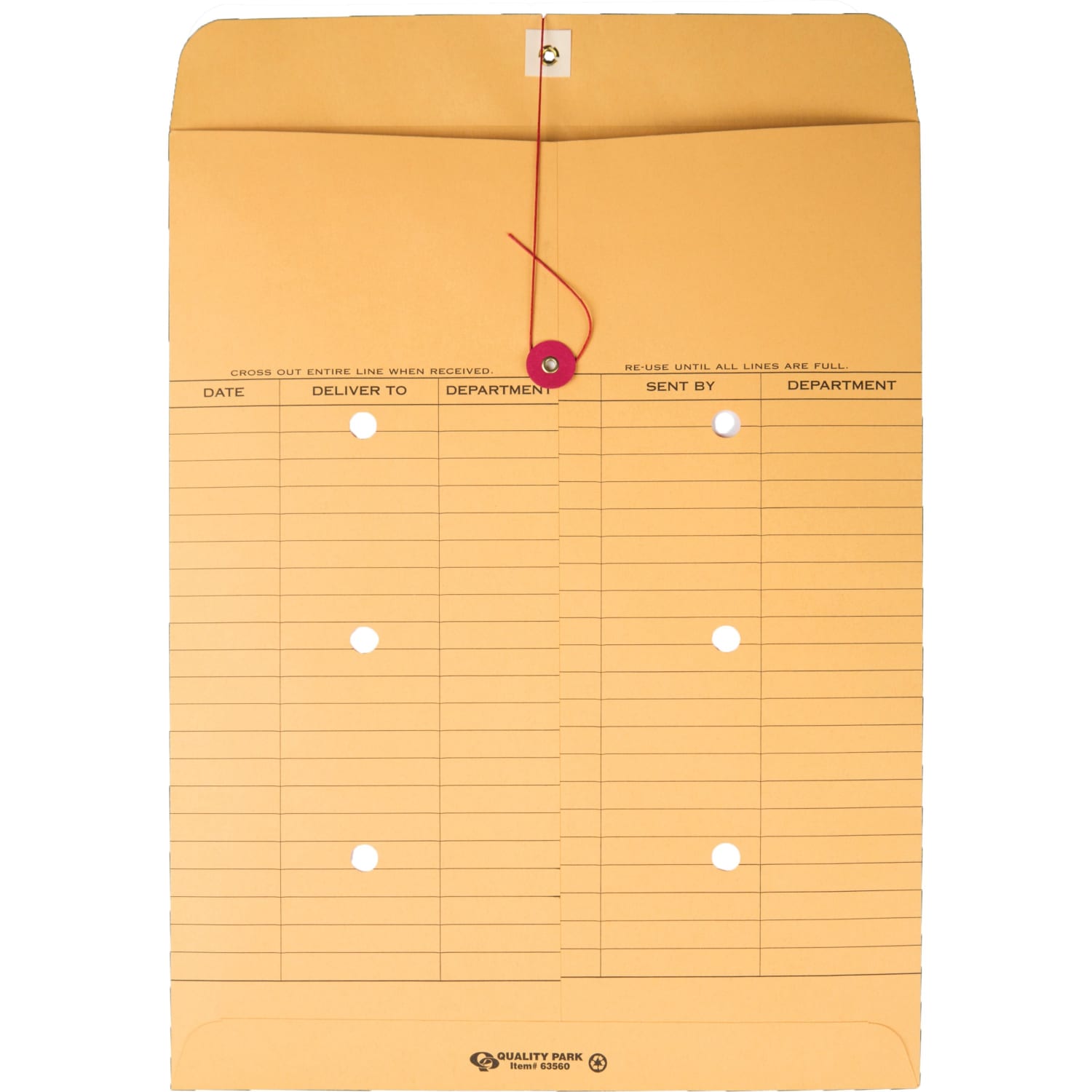 Quality Park Inter-Department Envelopes, 10in x 13in, 2-Side Narrow-Rule, Button & String, 20% Recycled, Brown, Pack Of 100 - Image 5