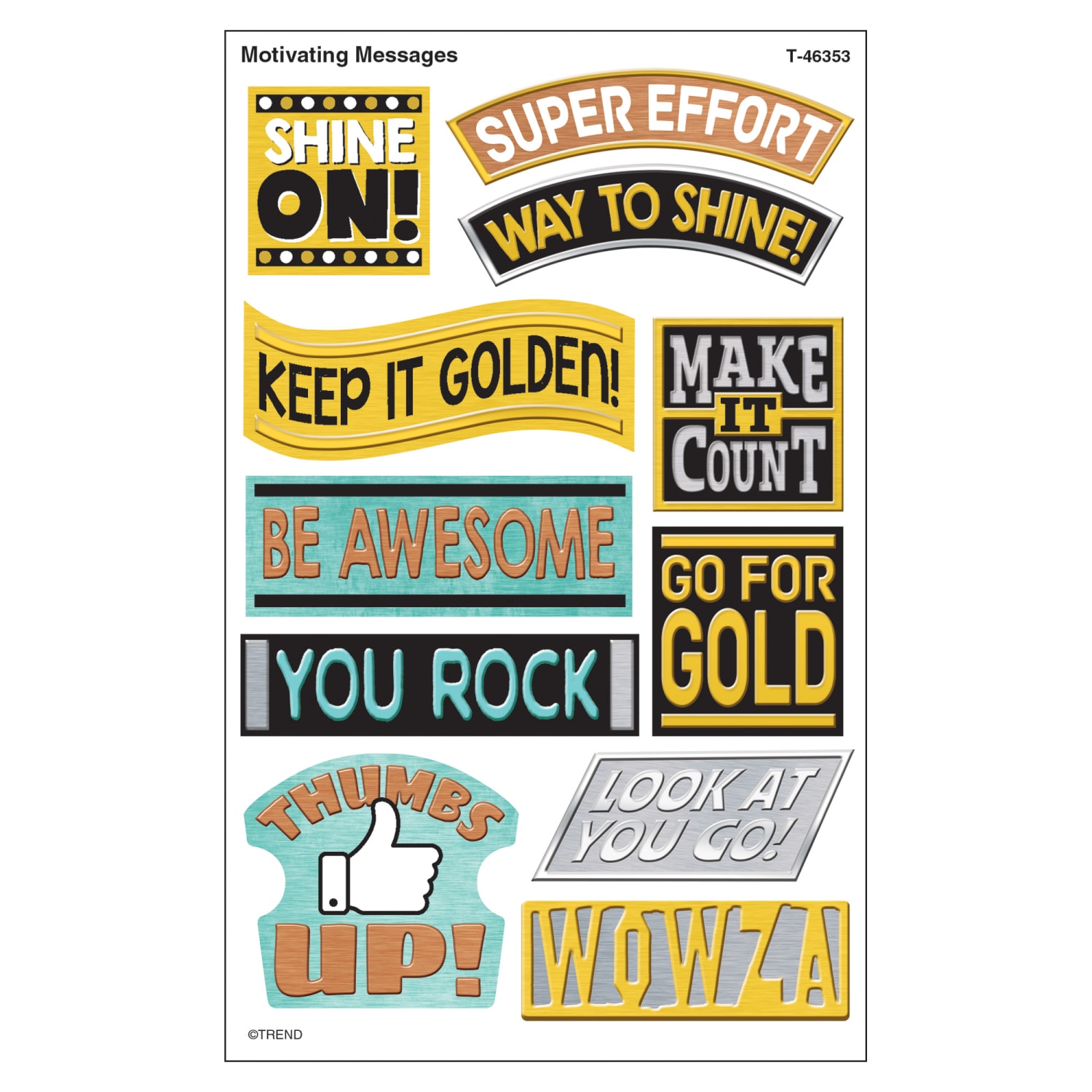 Trend superShapes Stickers, Metal Motivating Messages, 88 Stickers Per Pack, Set Of 6 Packs - Image 3