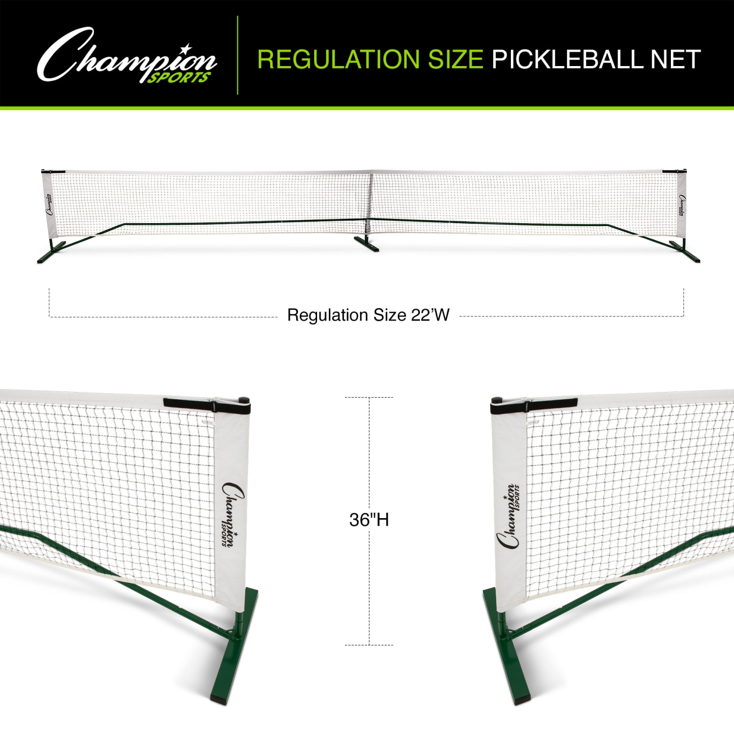 Champion Sports Pickleball Net, 10inH x 6inW x 38inD, Green/White - Image 5
