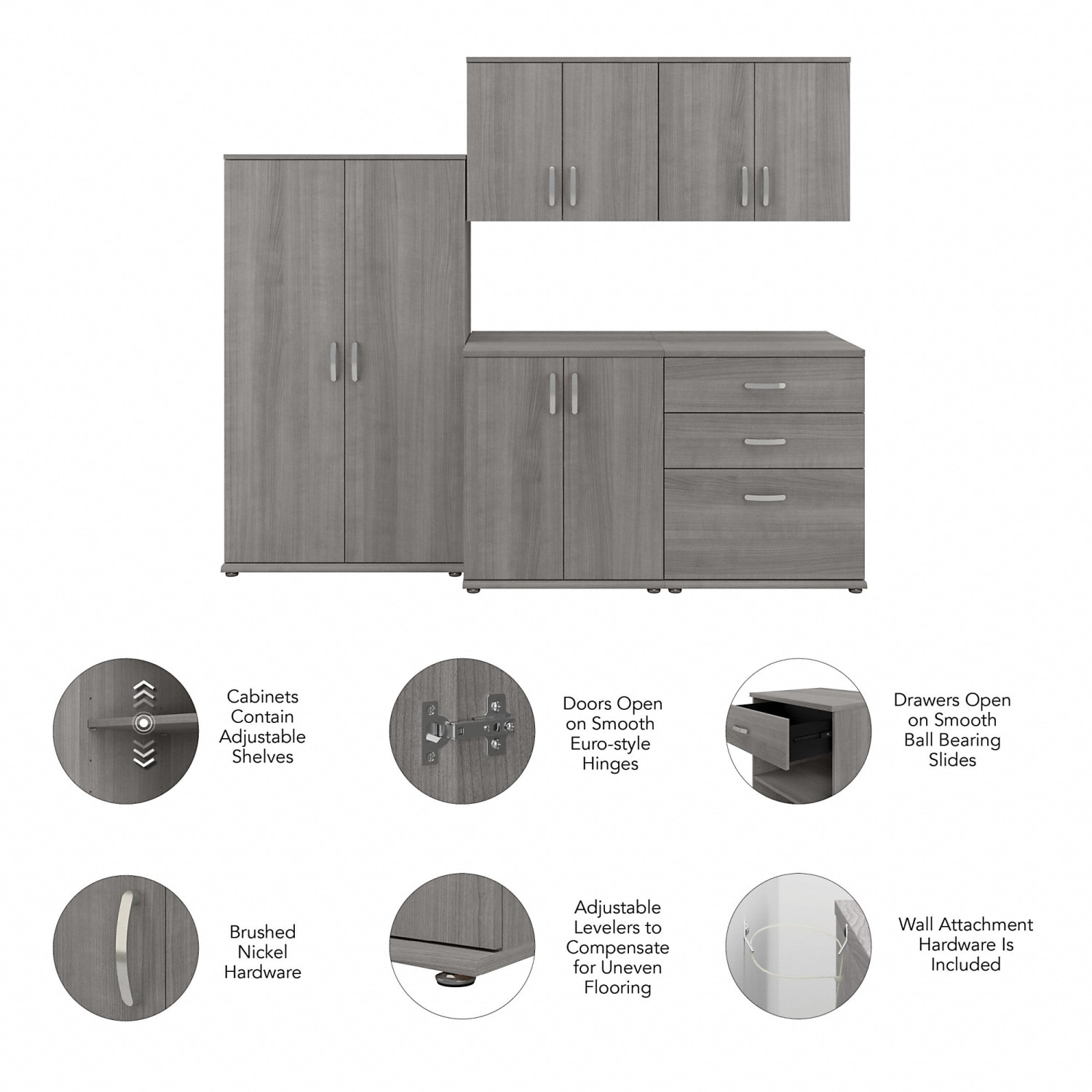 Bush Business Furniture Universal 92inW 5-Piece Modular Storage Set With Floor And Wall Cabinets, Platinum Gray, Standard Delivery - Image 4