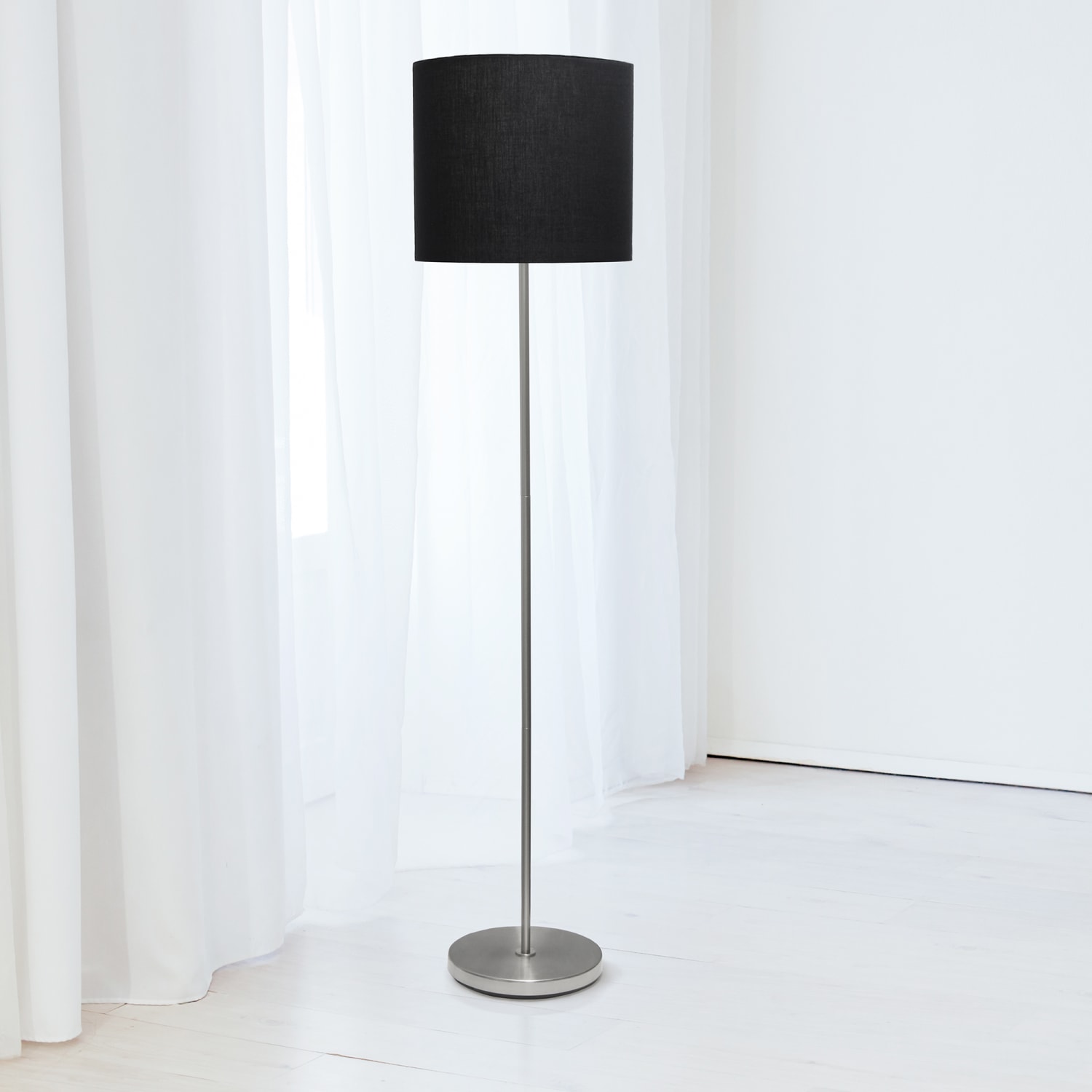 Simple Designs Floor Lamp, 58inH, Black Shade/Brushed Nickel Base - Image 4