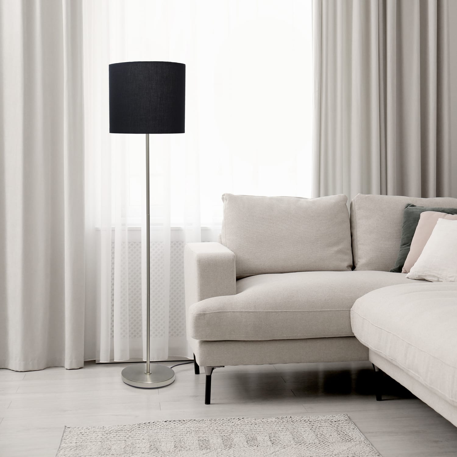 Simple Designs Floor Lamp, 58inH, Black Shade/Brushed Nickel Base - Image 5