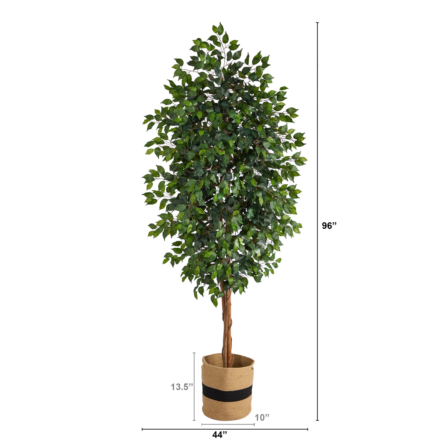 Nearly Natural Ficus 96inH Artificial Plant With Handmade Cotton Planter, 96inH x 44inW x 44inD, Green/Natural - Image 3