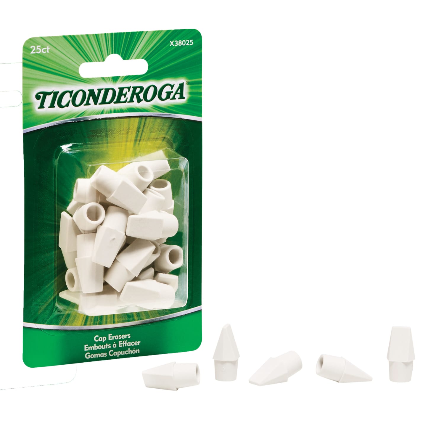 Ticonderoga Wedge Cap Erasers, 1in x 1/2in, White, 25 Erasers Per Pack, Set Of 12 Packs - Image 3