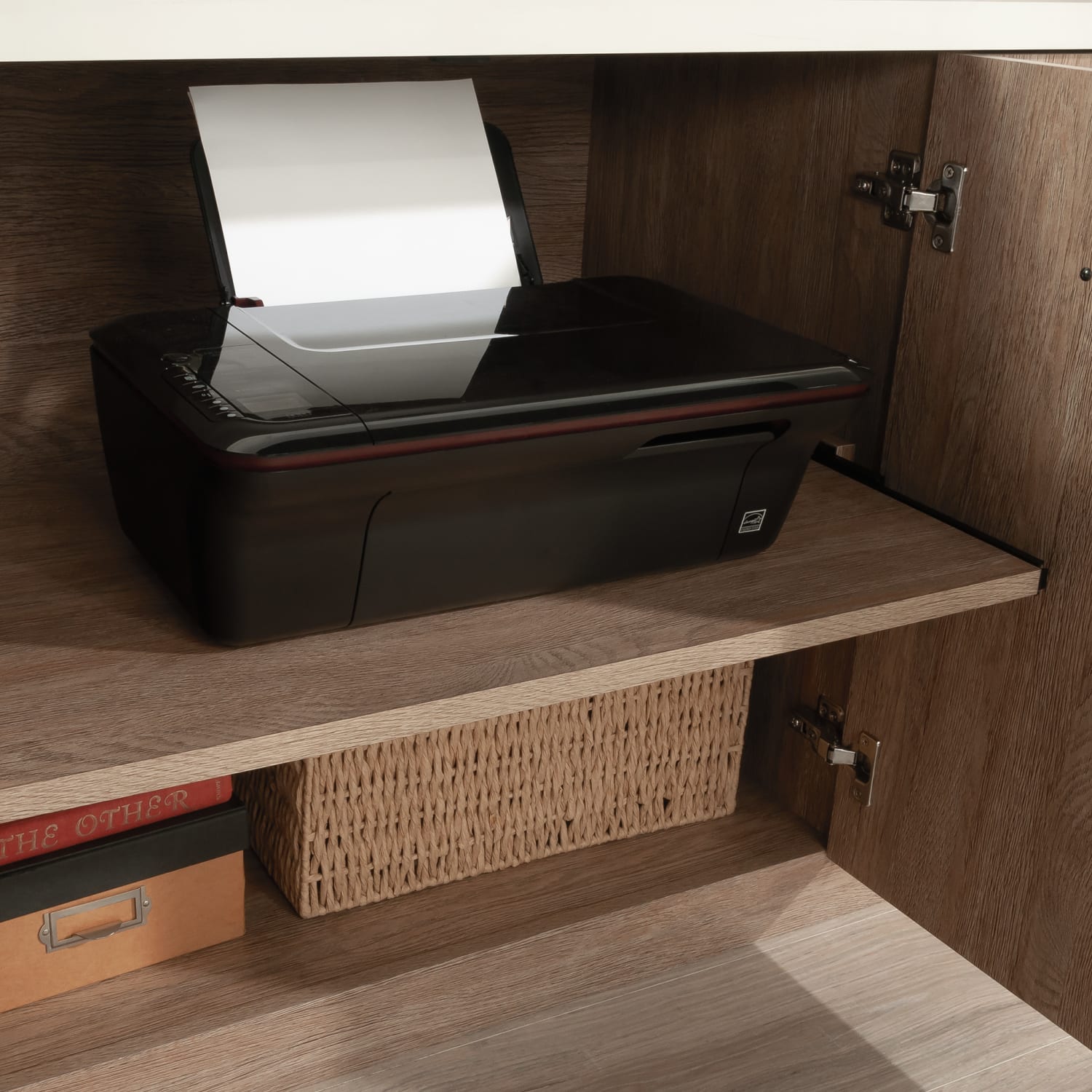 Sauder Dixon City 66inW Computer Desk Credenza With Filing, Brushed Oak/Pebble White - Image 6