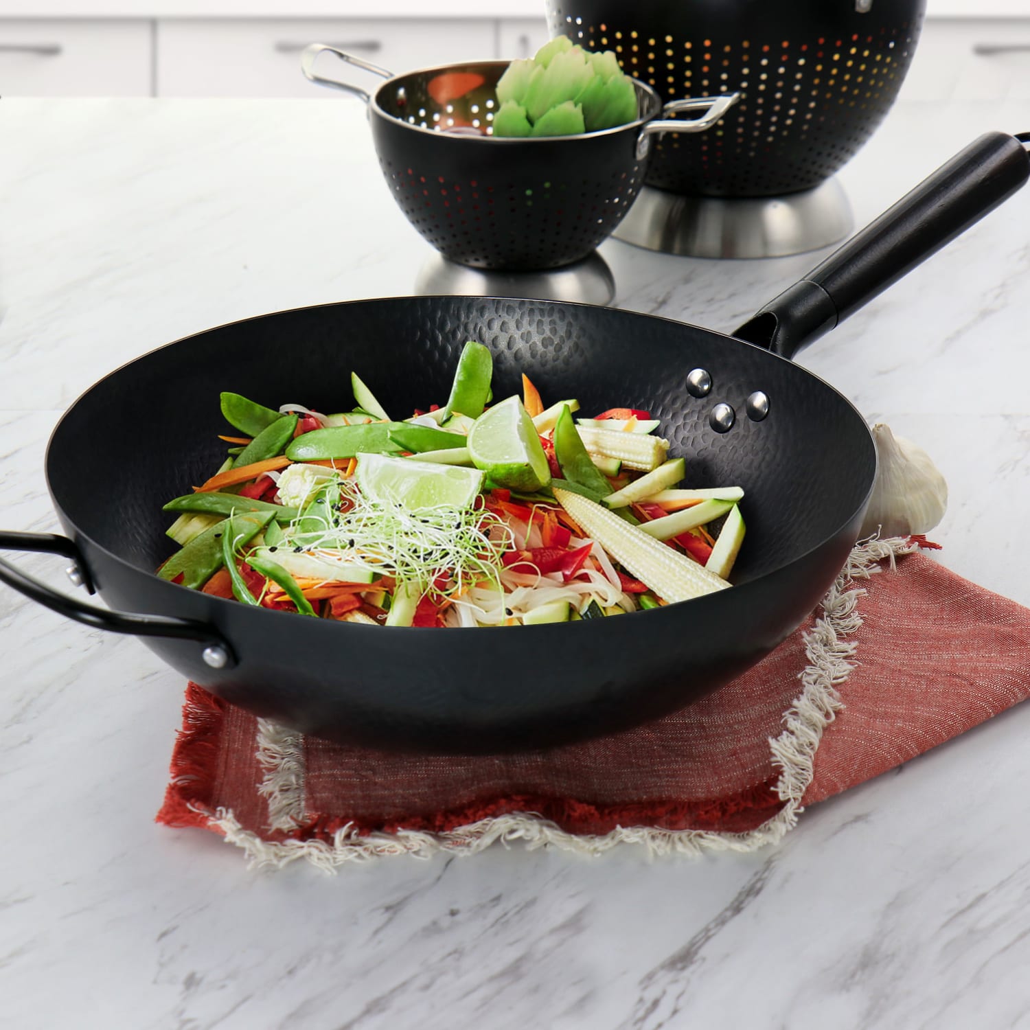 Gibson Home Carbon Steel Hammered Wok, 13in, Black - Image 3