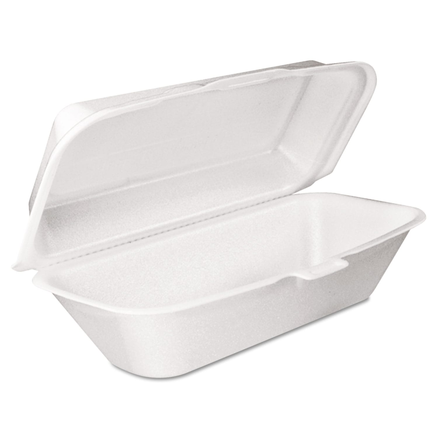 Dart Foam Hinged-Lid Containers, Hoagie, 3-5/16inH x 5-5/16inW x 9-13/16inD, White, 125 Containers Per Bag, Carton Of 4 Bags