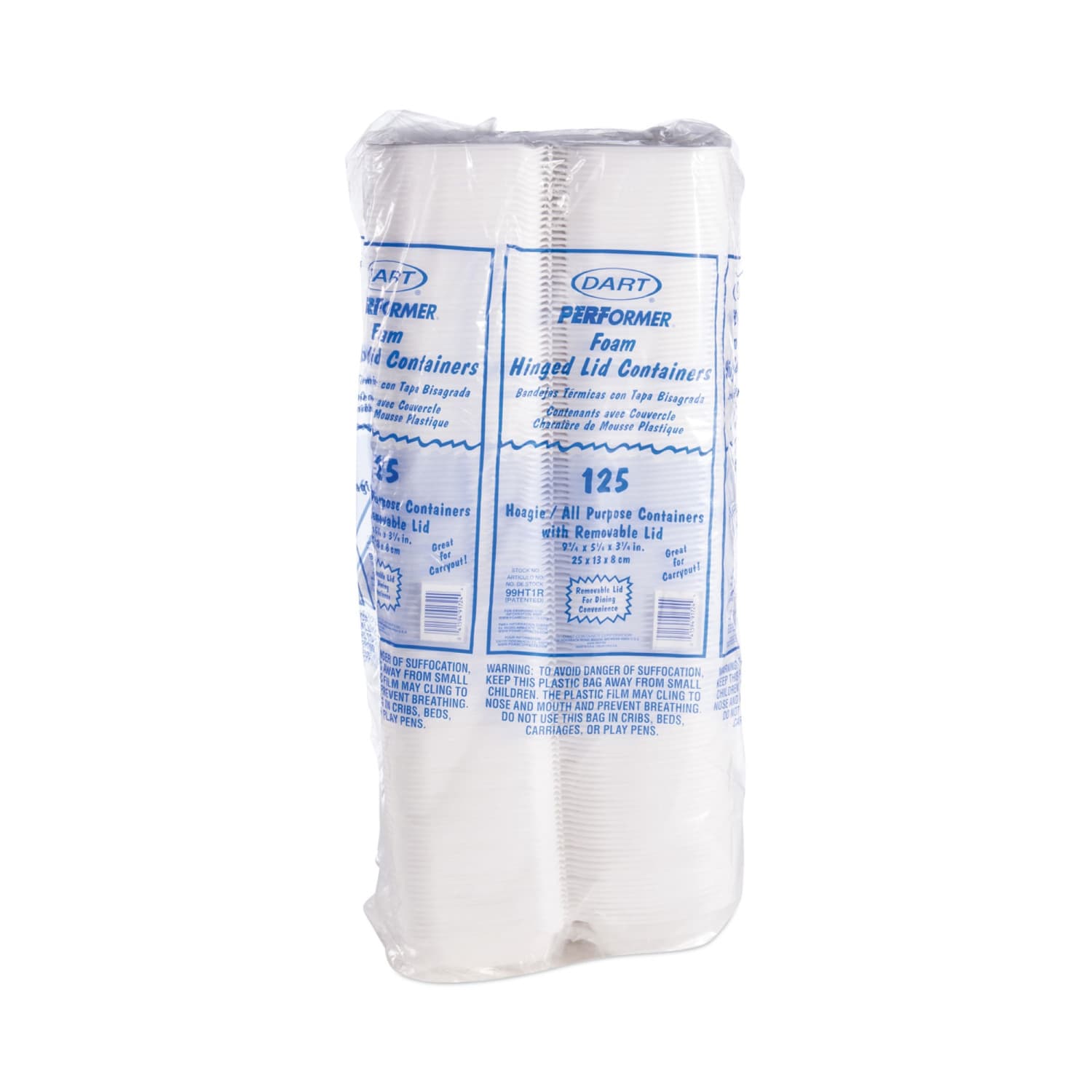 Dart Foam Hinged-Lid Containers, Hoagie, 3-5/16inH x 5-5/16inW x 9-13/16inD, White, 125 Containers Per Bag, Carton Of 4 Bags - Image 5