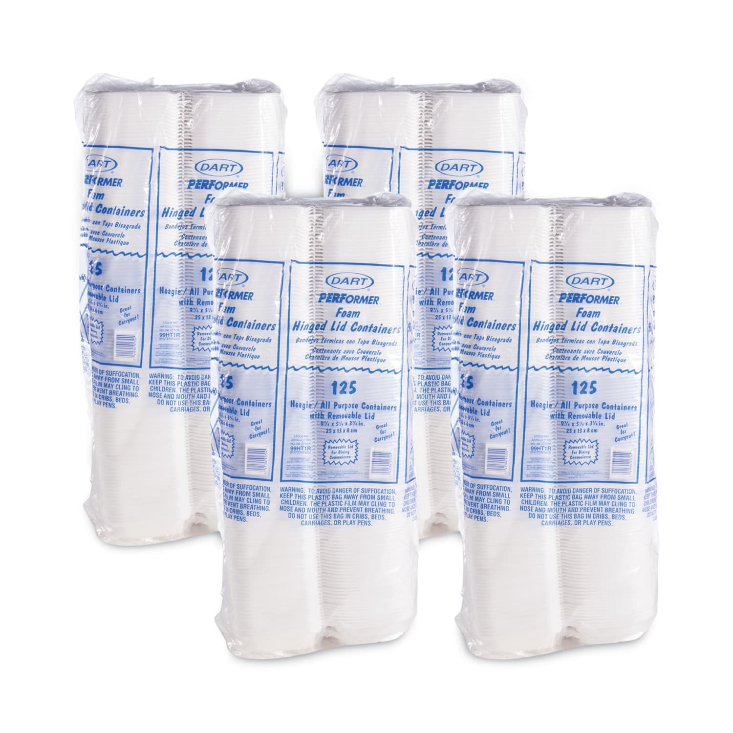 Dart Foam Hinged-Lid Containers, Hoagie, 3-5/16inH x 5-5/16inW x 9-13/16inD, White, 125 Containers Per Bag, Carton Of 4 Bags - Image 6