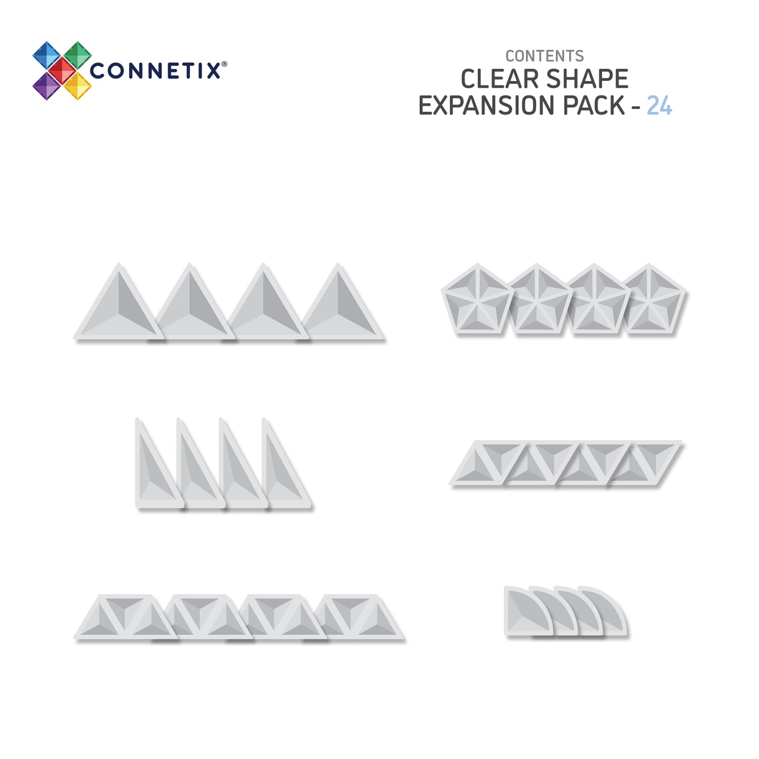 Connetix Magnetic Tiles Clear Shape Expansion Pack, 24 Pieces - Image 3
