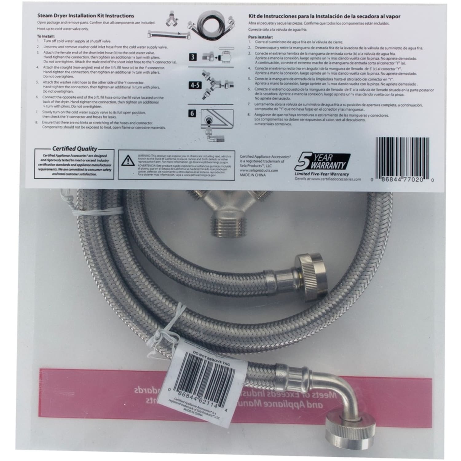 Certified Appliance Accessories Braided Stainless Steel Steam Dryer Installation Kit with Elbow, 5ft - Stainless Steel, PVC, Polyester, Vinyl - Silver, Clear - Image 4