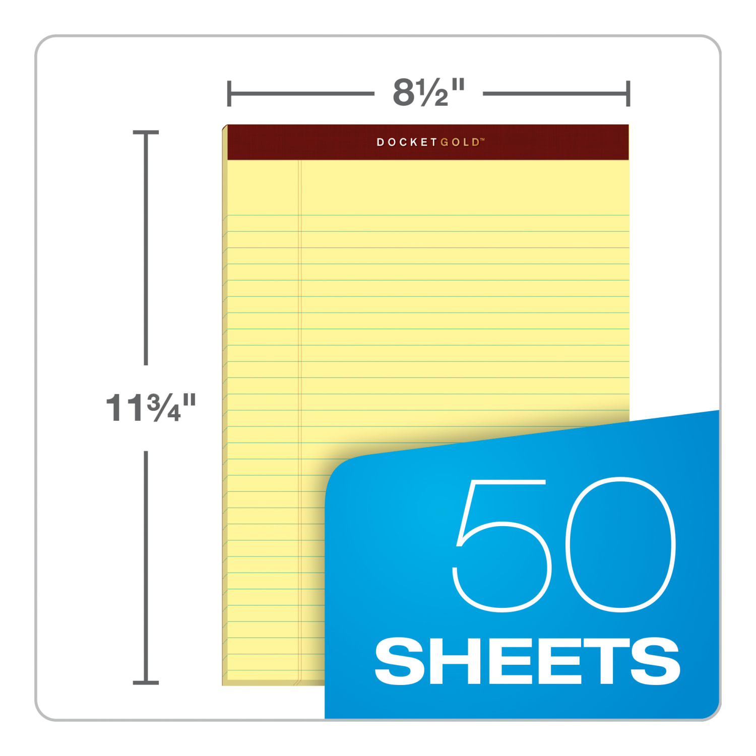 TOPS Docket Gold Premium Writing Pads, 8 1/2in x 11 3/4in, Legal Ruled, 50 Sheets, Canary, Pack Of 12 Pads - Image 3