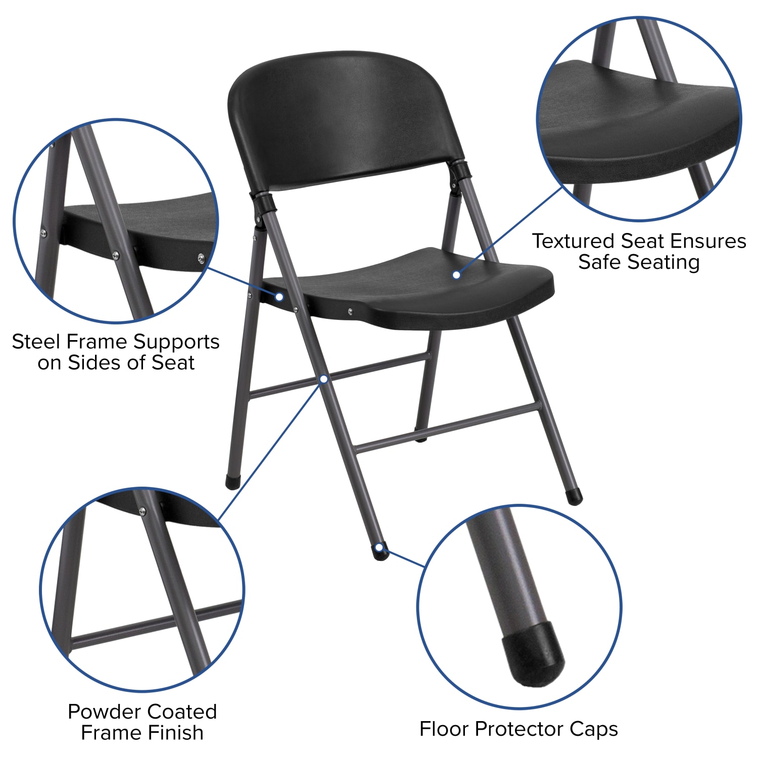 Flash Furniture HERCULES 330 lb. Capacity Plastic Folding Chairs, Black/Charcoal, Set Of 2 Chairs - Image 6