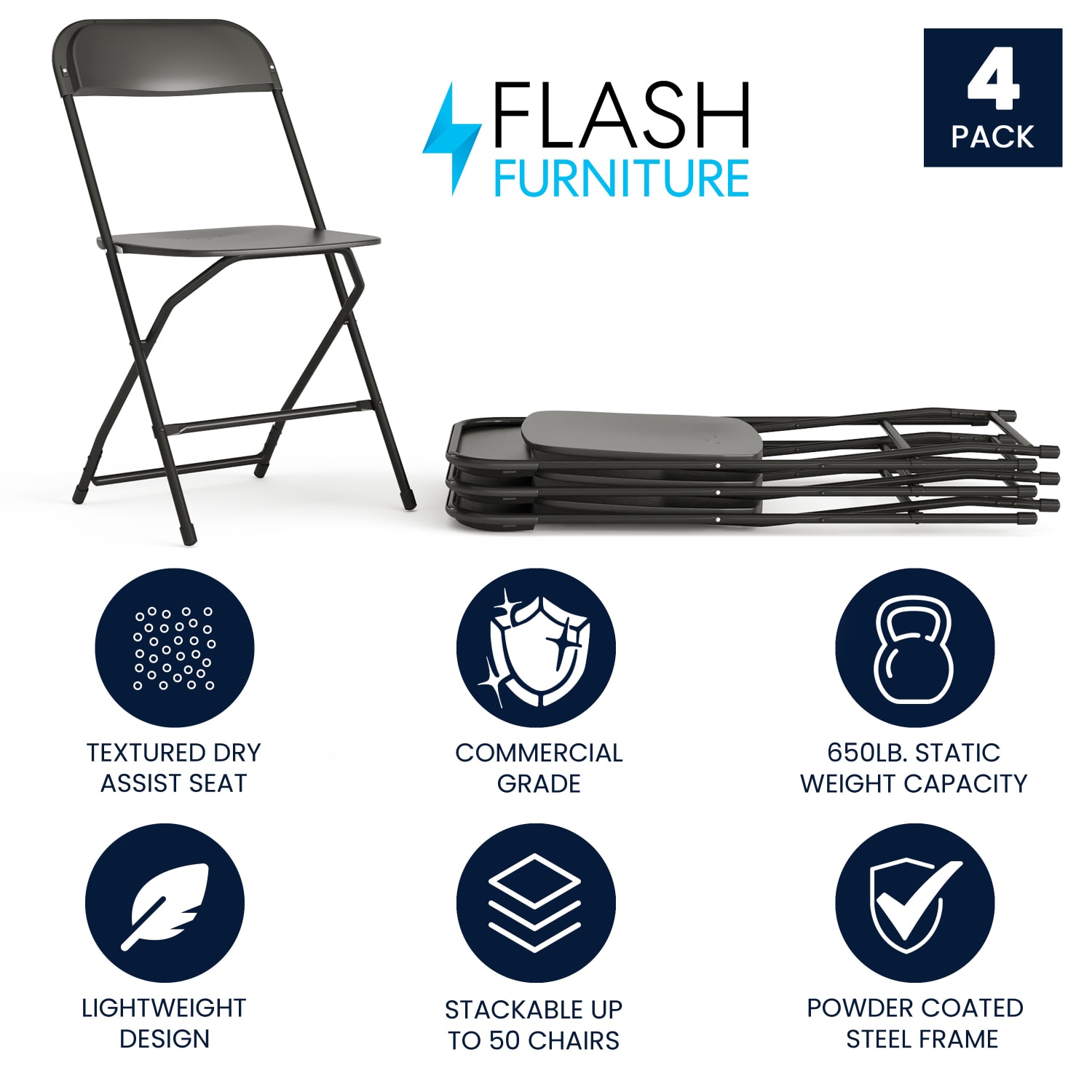 Flash Furniture Hercules Series Folding Chairs Black Pack Of 4 Chairs PopularChairscom